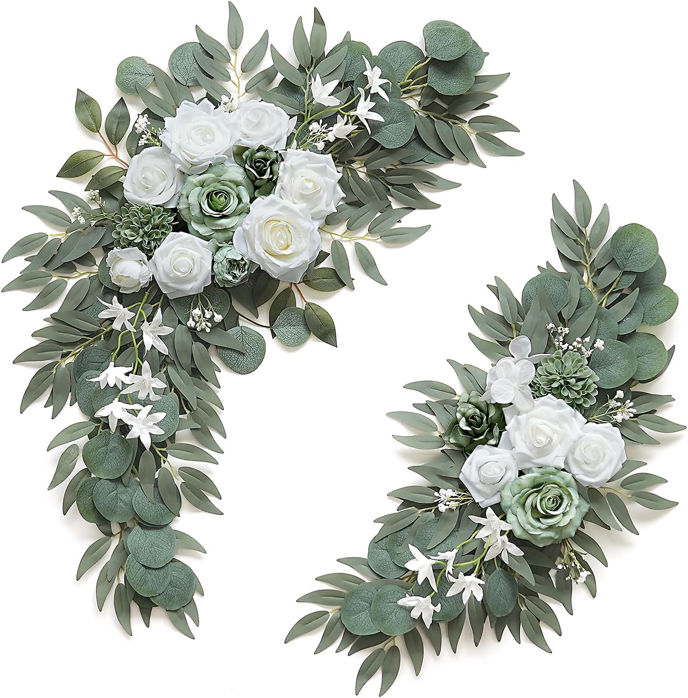 Olalaka 2-Pack Sage Green White Wedding Flower Swag Set