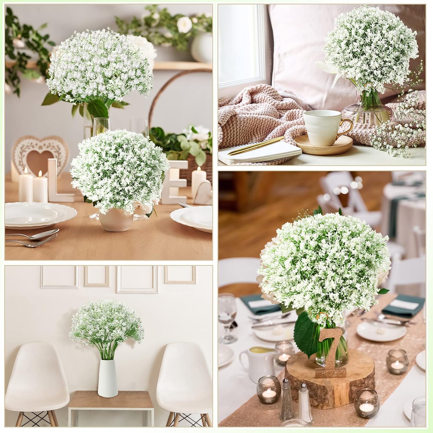 Ysleen 100pcs White Artificial Baby Breath Flowers for Decorations