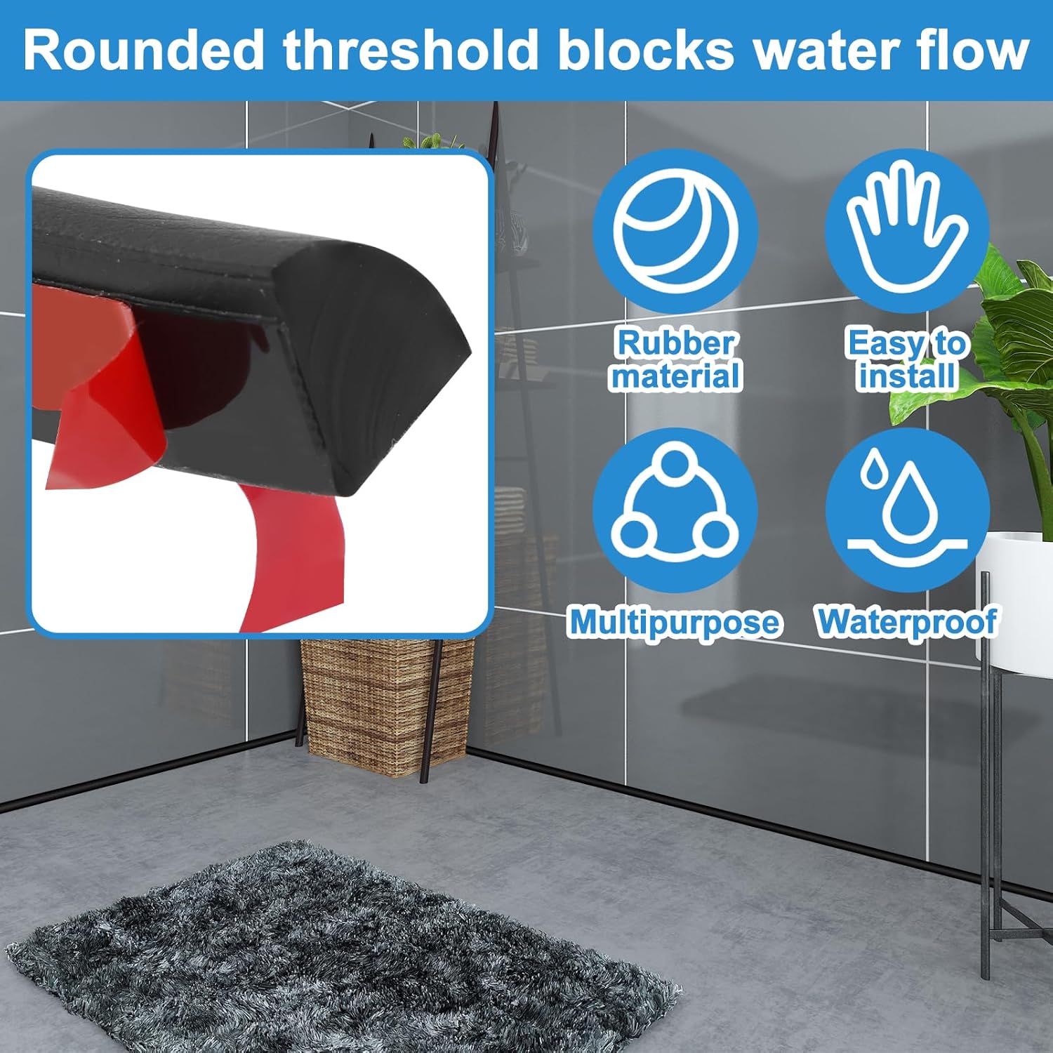 4 Meter Black Rubber Door Draft Stopper for Bedrooms