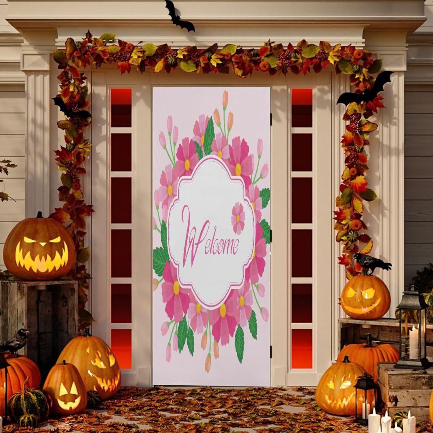 Susiyo Hello Spring Pink Halloween Door Cover 32x79 in