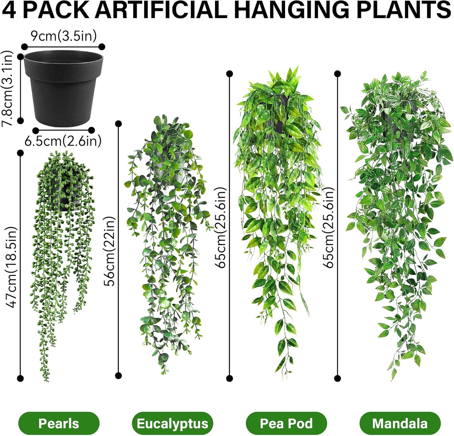 USLAI Artificial Hanging Plants Vine 4 Pack Set
