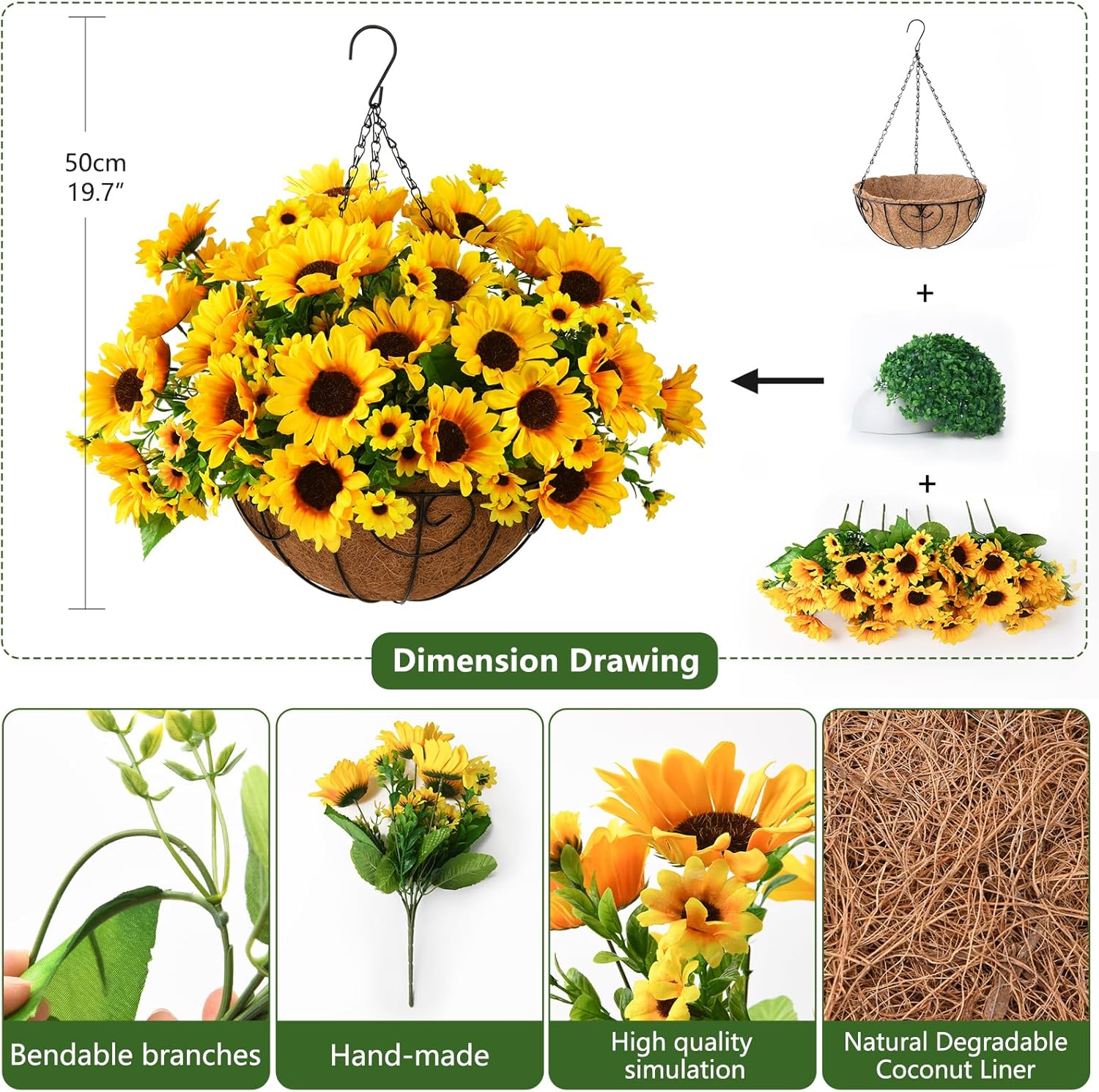 Homsunny Artificial Sunflowers Hanging Decor for Outdoor
