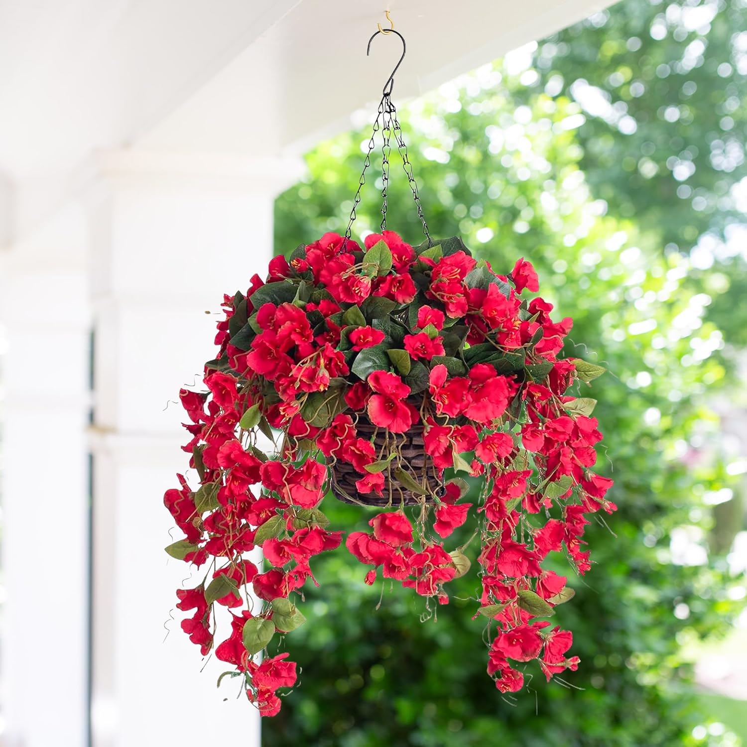 HyeFlora Artificial Hanging Hibiscus Flowers Red Basket