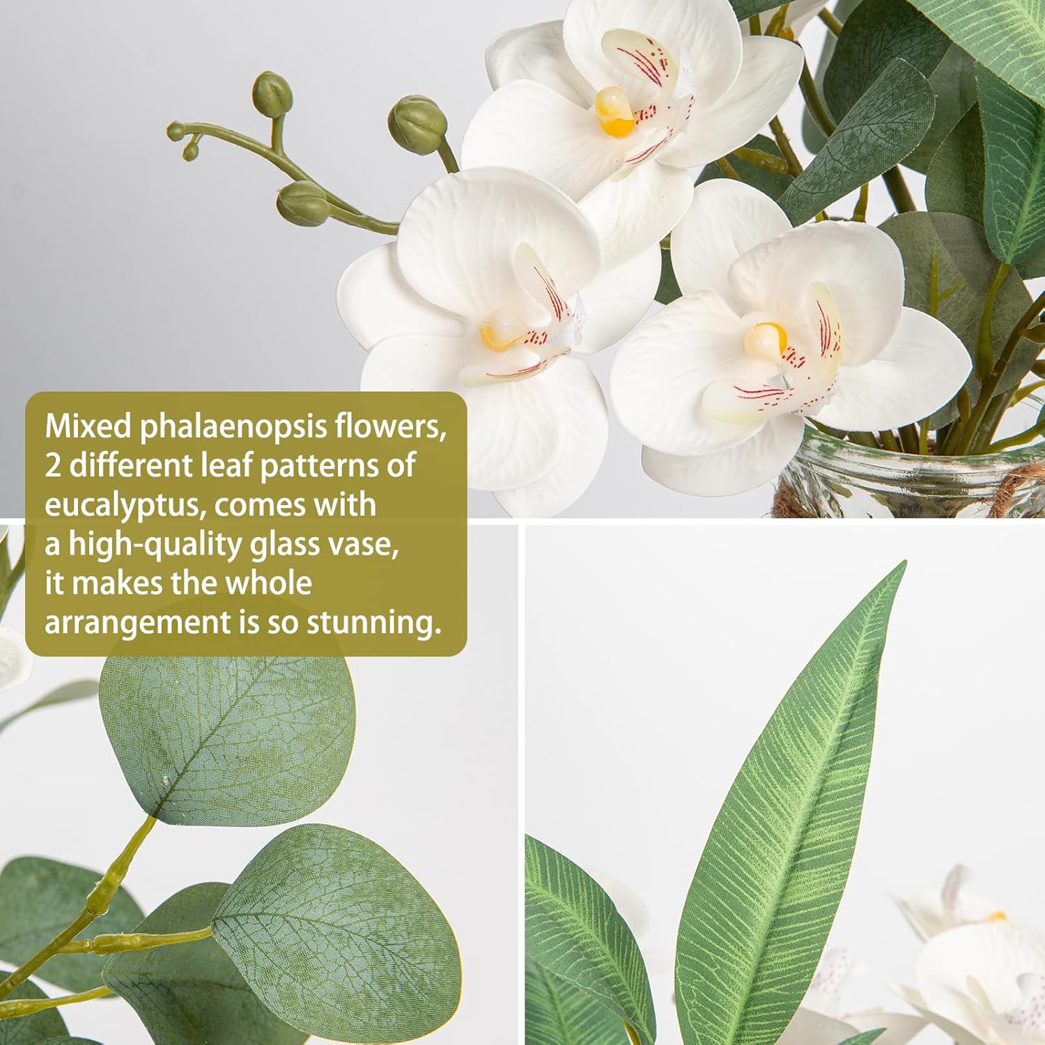 White Orchids Artificial Flowers with Vase