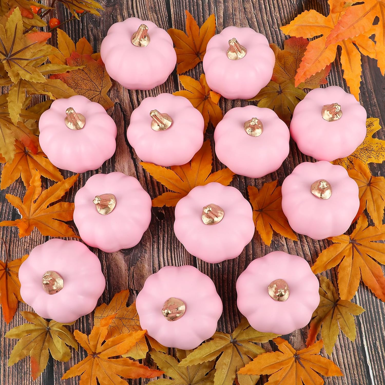 FOIMAS 12pcs Pink Artificial Pumpkins Fall Decor