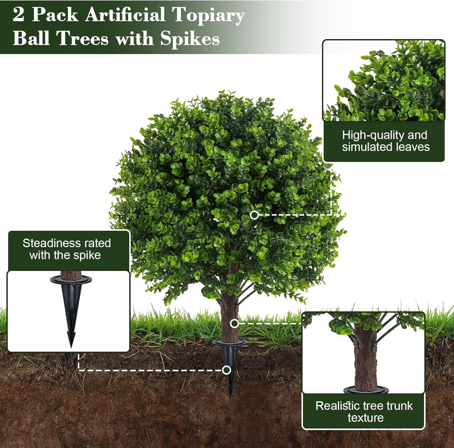 Chillchard Artificial Boxwood Topiary Outdoor 2 Pack Faux Shrubs