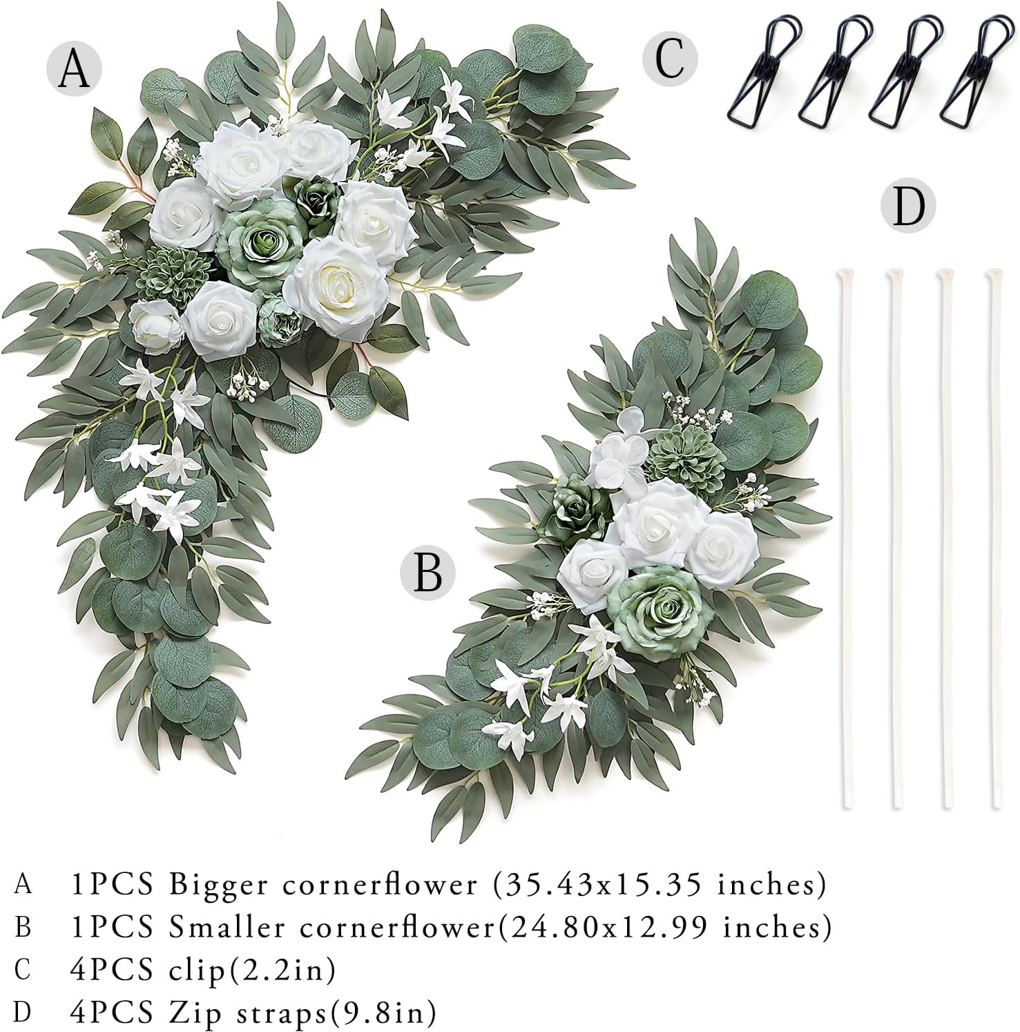 Olalaka 2-Pack Sage Green White Wedding Flower Swag Set