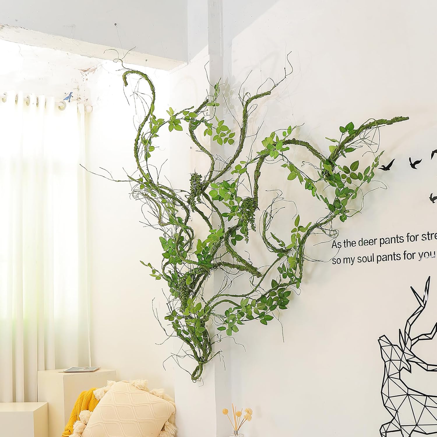 118 Inch Artificial Green Tree Branches with Ivy and Grapevine