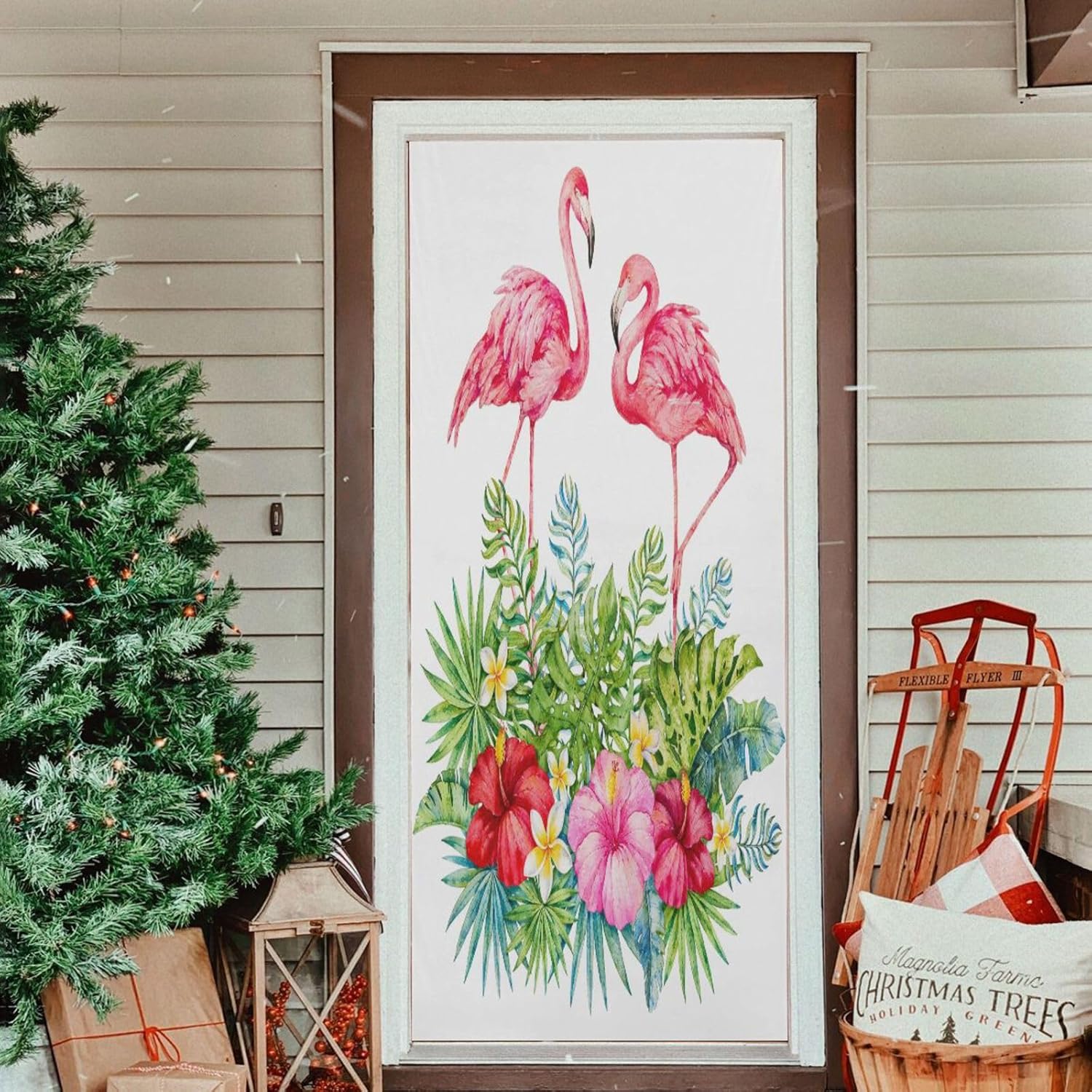 Susiyo Pink Flamingo Halloween Door Cover 32x79 in 1