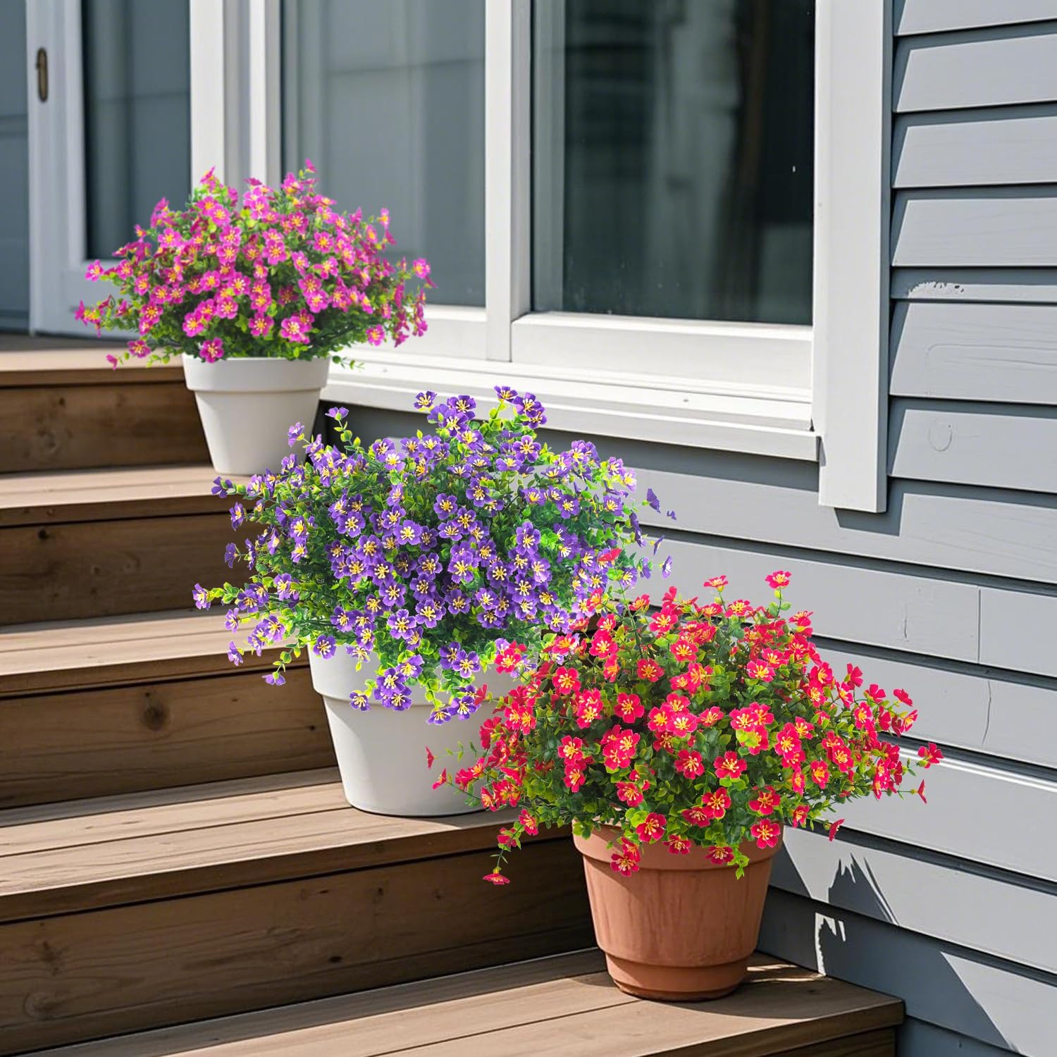 Grunyia Outdoor Artificial Flowers UV Resistant Fade Proof 12 Pack