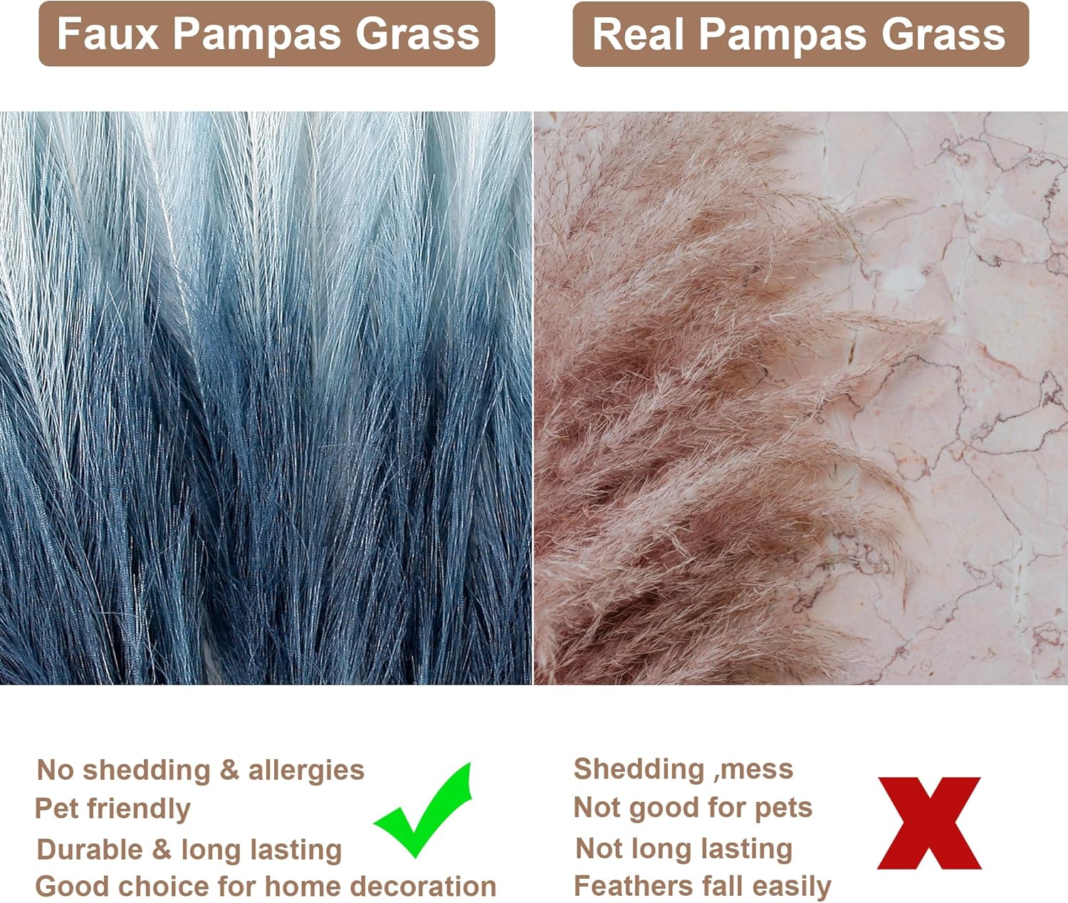 20Pcs Navy Blue Gradient Faux Pampas Grass Decor