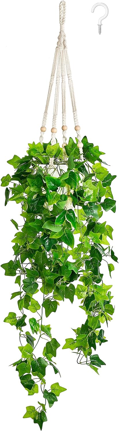 Dahey Fake Hanging Plants with Artificial Vines and Macrame Hanger