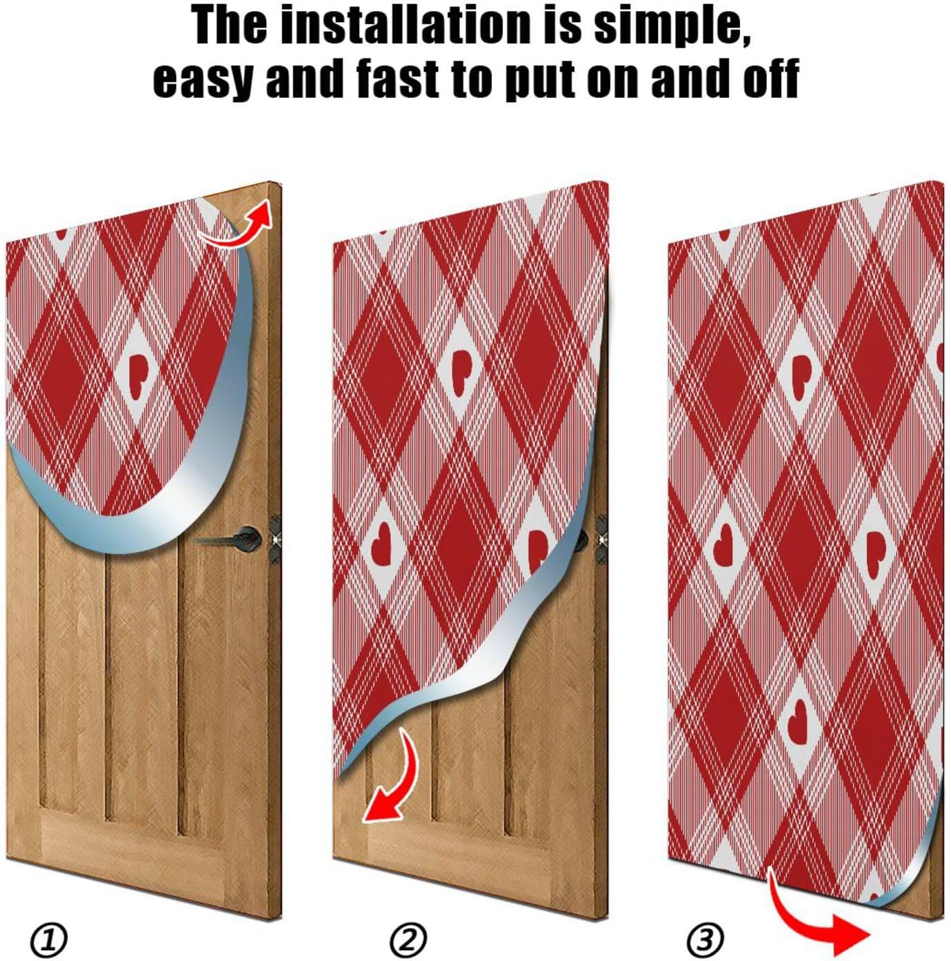 Susiyo Red Heart Plaid Door Cover 35x79 Inch