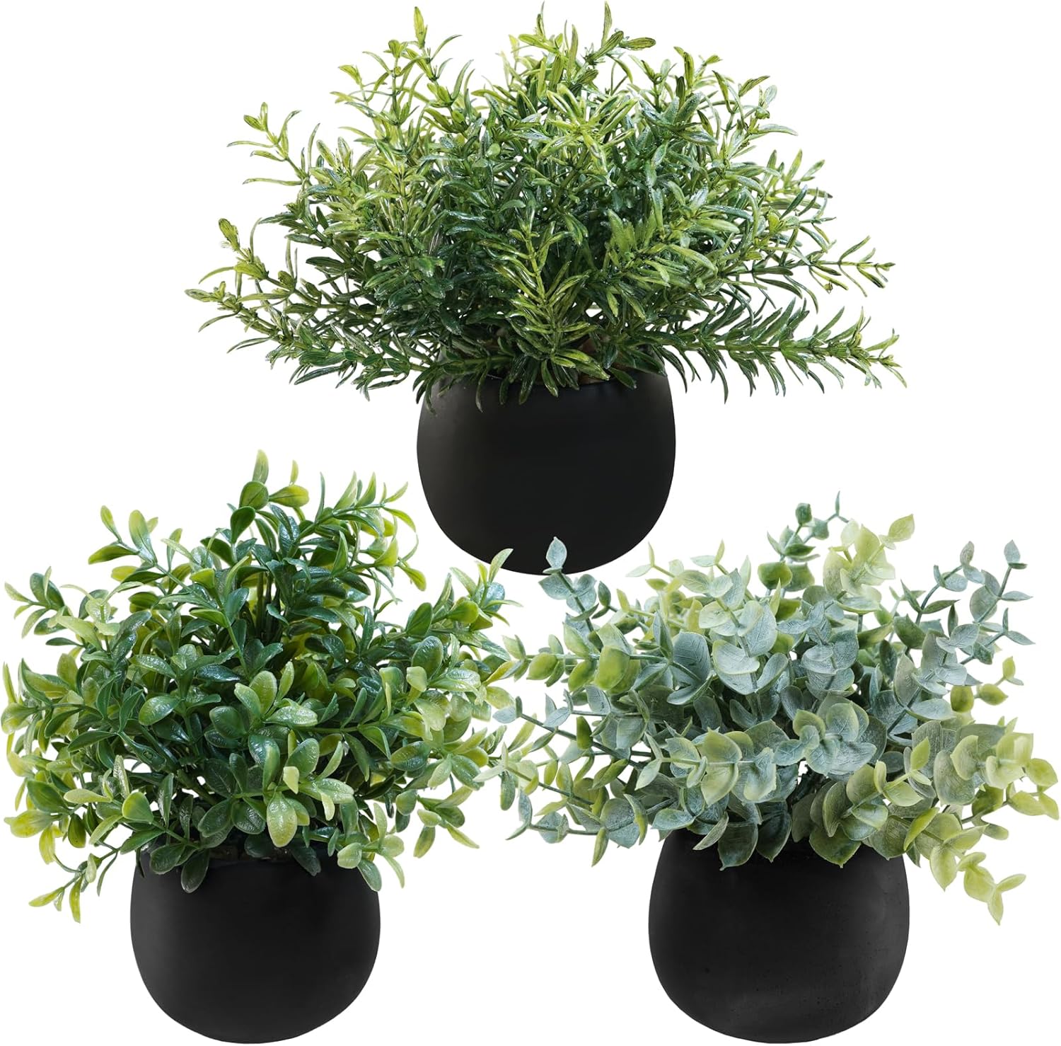 Winlyn Set of 3 Small Artificial Plants in Black Concrete Pots
