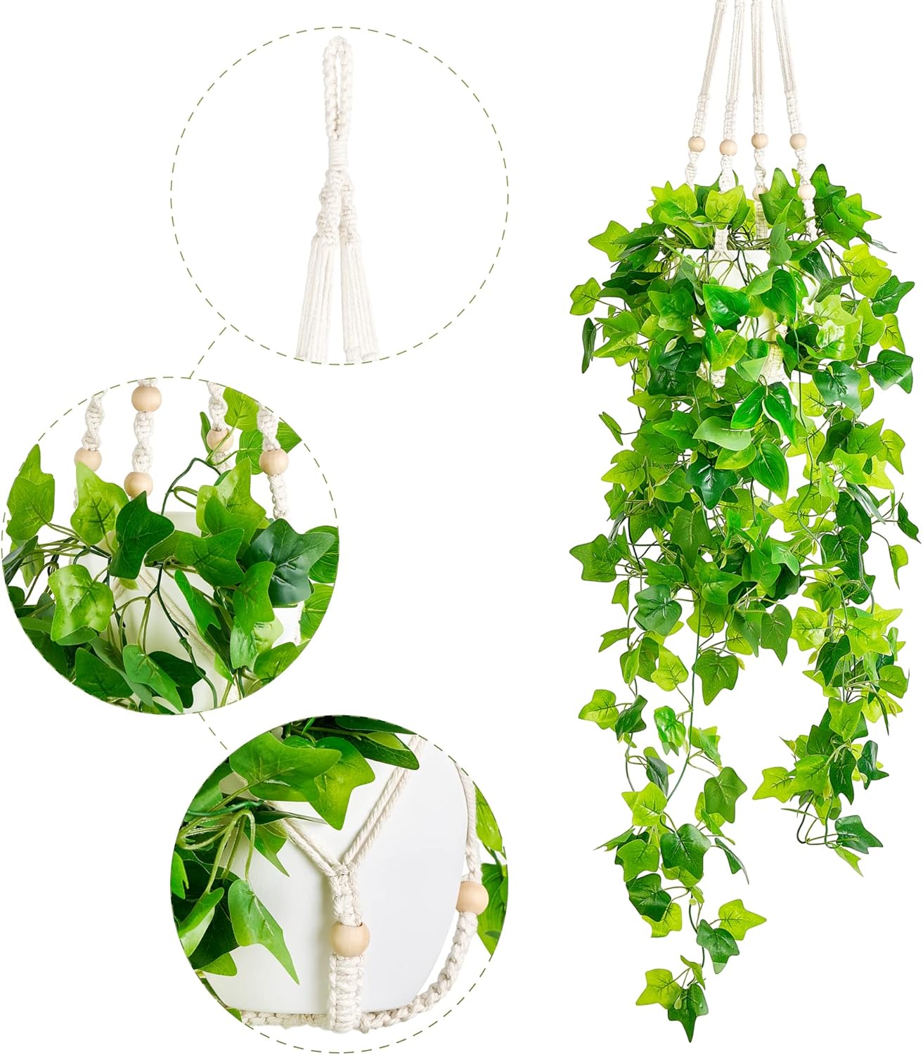 Dahey Fake Hanging Plants with Artificial Vines and Macrame Hanger