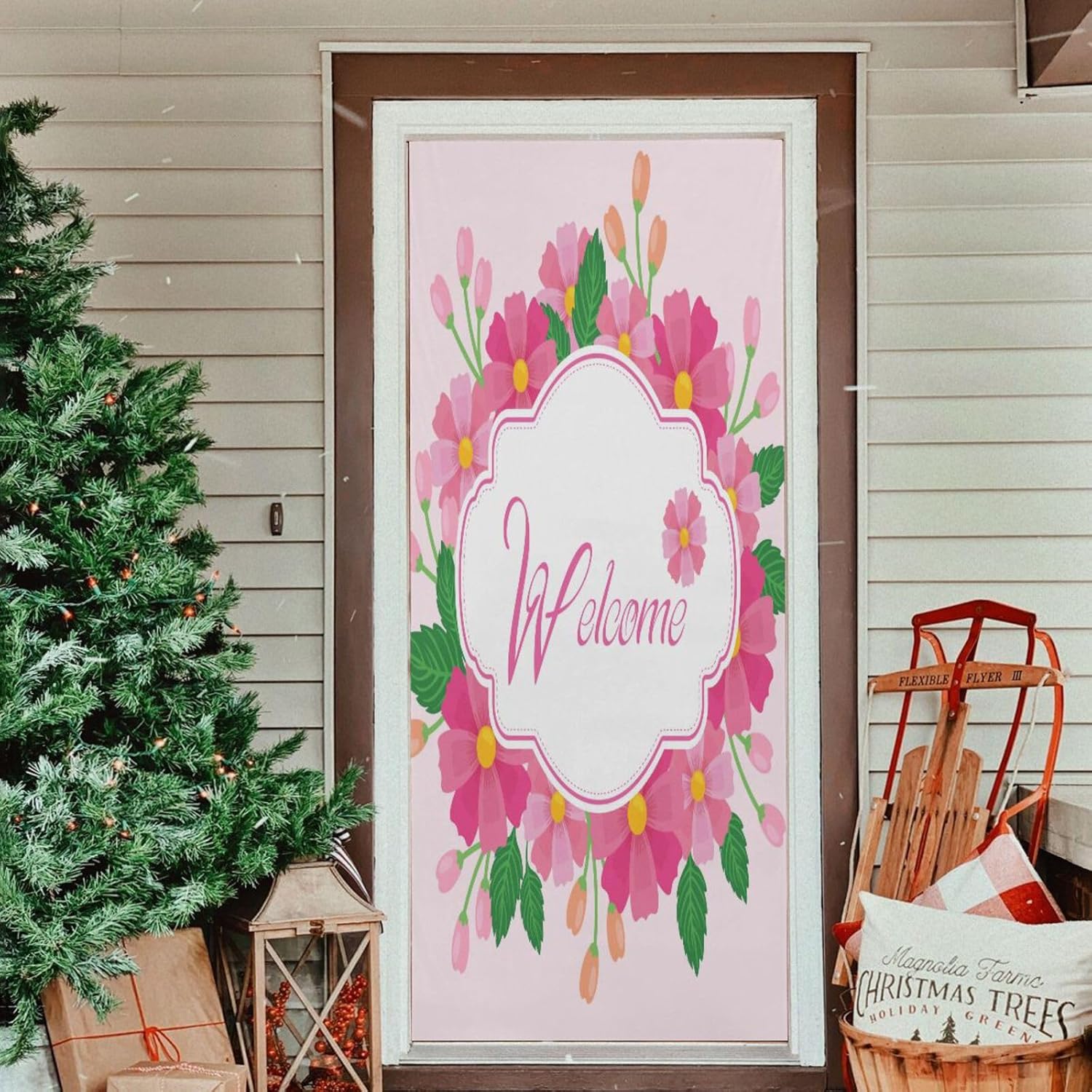 Susiyo Hello Spring Pink Halloween Door Cover 32x79 in