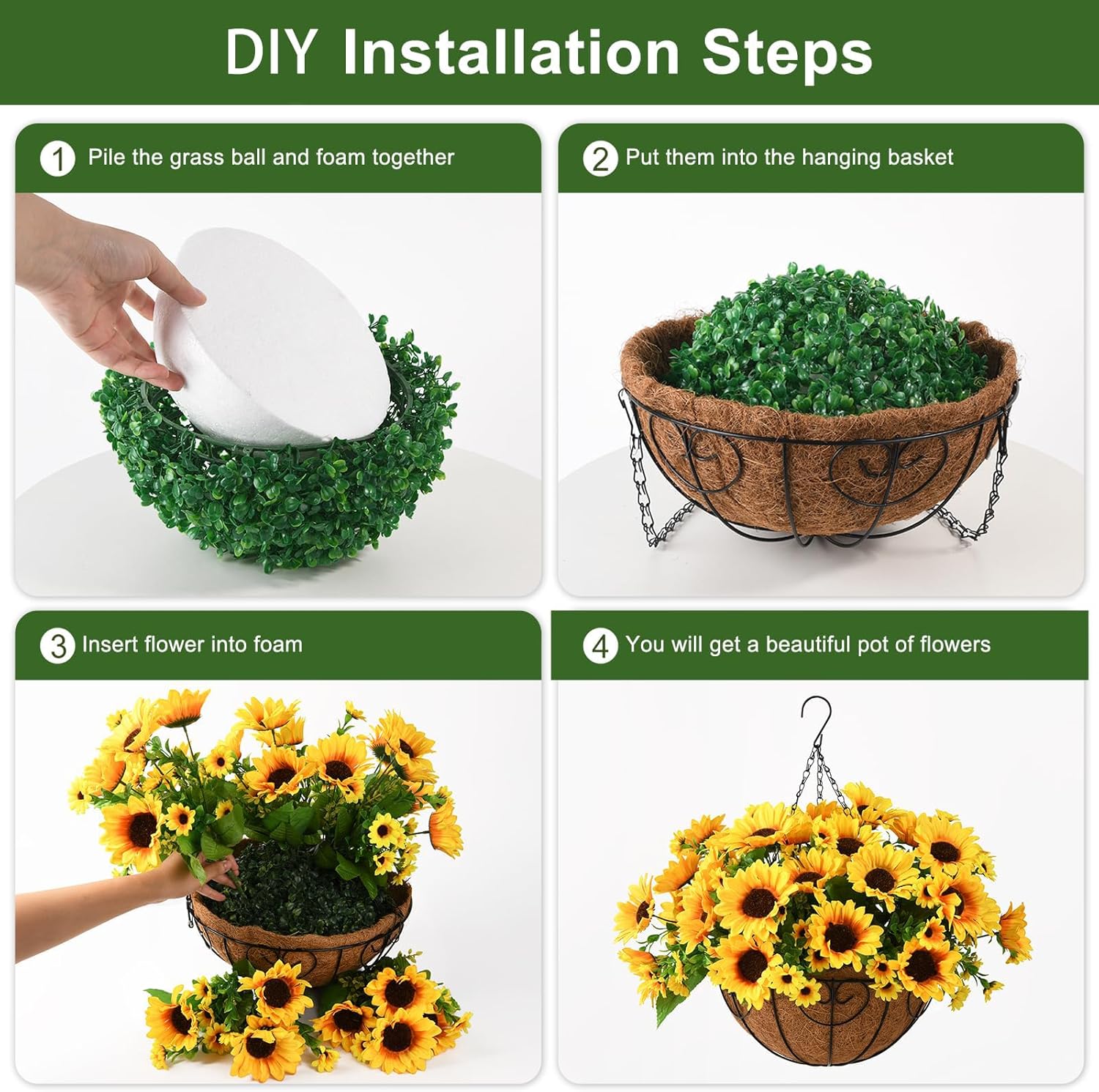 Homsunny Artificial Sunflowers Hanging Decor for Outdoor