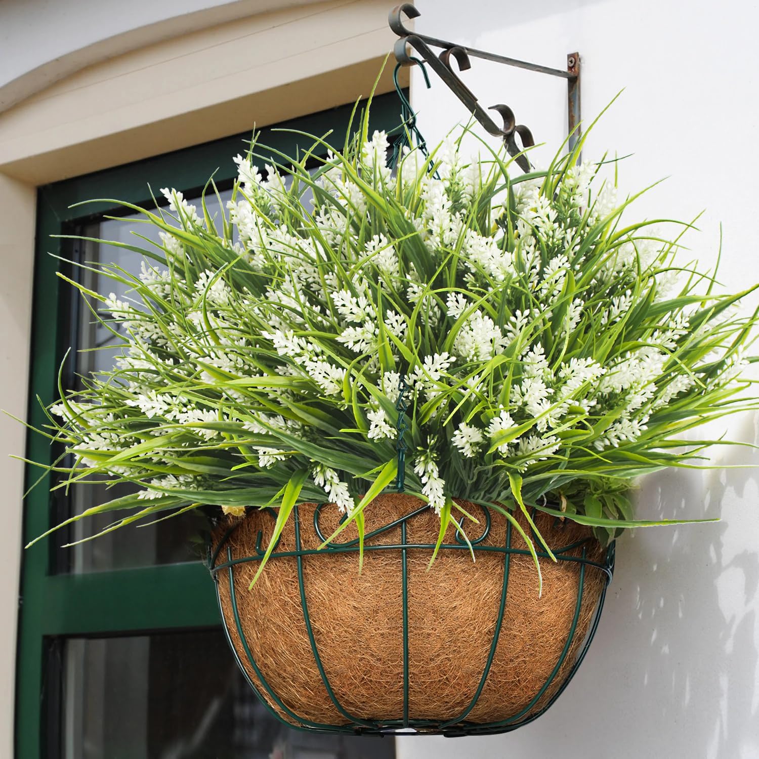 20 Bundles Artificial Plants Outdoor Fake Monkey Grass with Flowers White