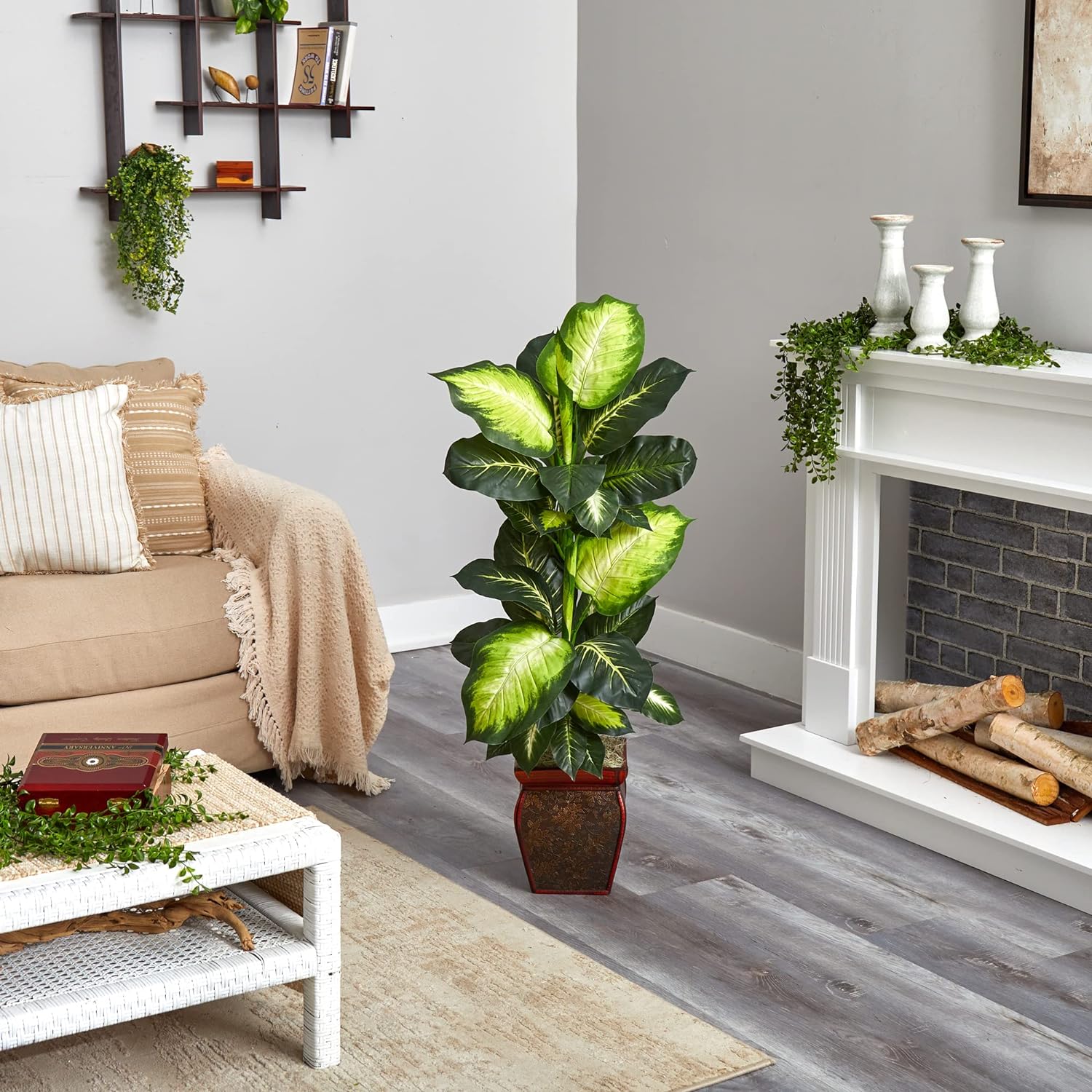 Nearly Natural Golden Dieffenbachia Artificial Plant with Decorative Planter