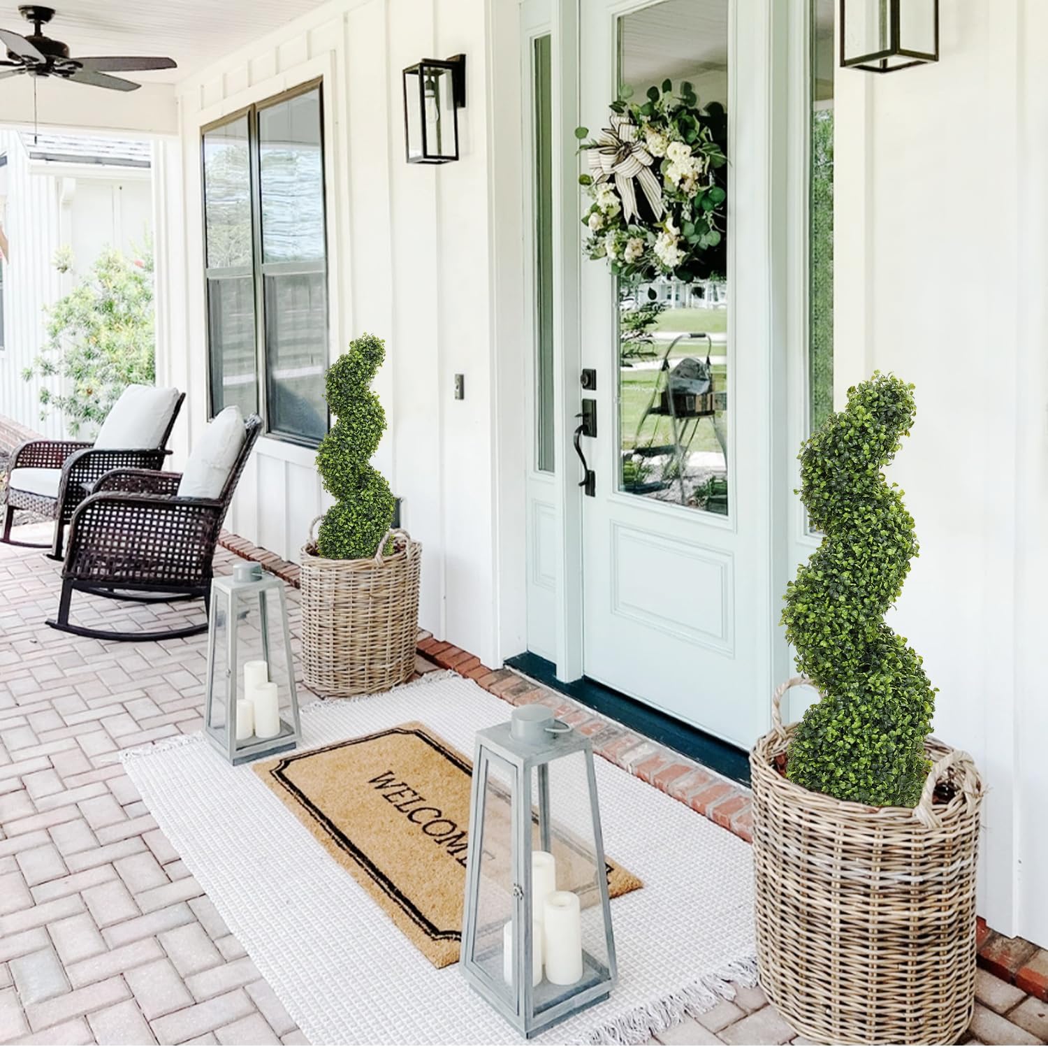 THE BLOOM TIMES 3ft Spiral Boxwood Artificial Trees Set of 2