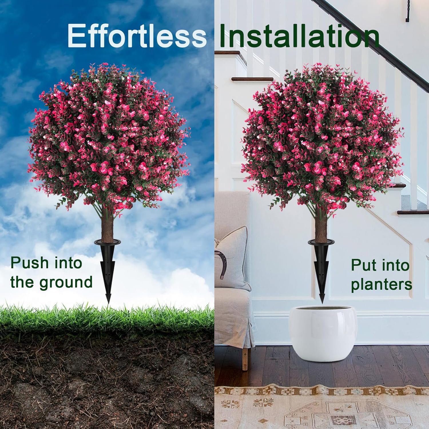 Grewyear Artificial Rose Pink Boxwood Topiary Set of 2