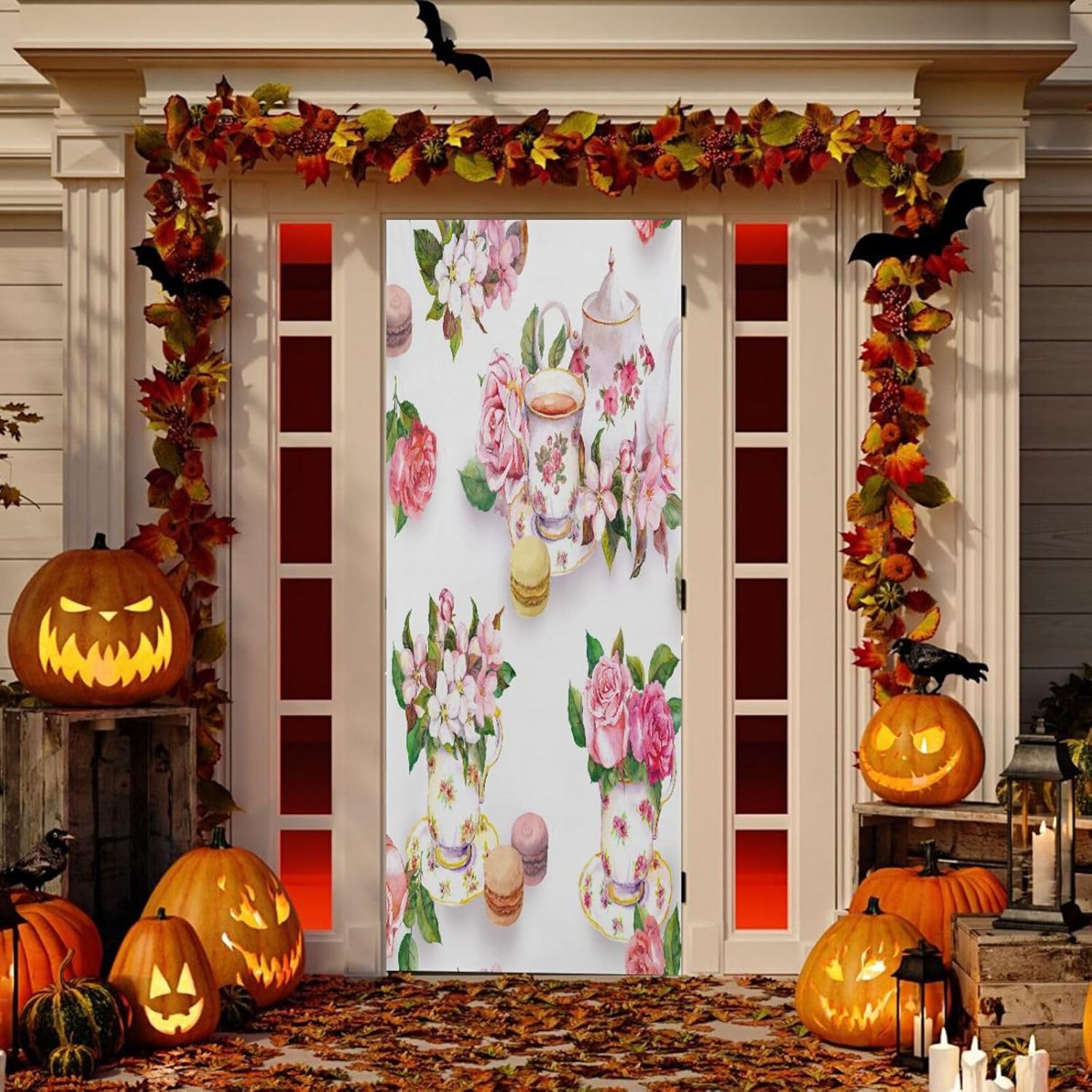 Susiyo Halloween Door Cover with Flowers 32x79 in