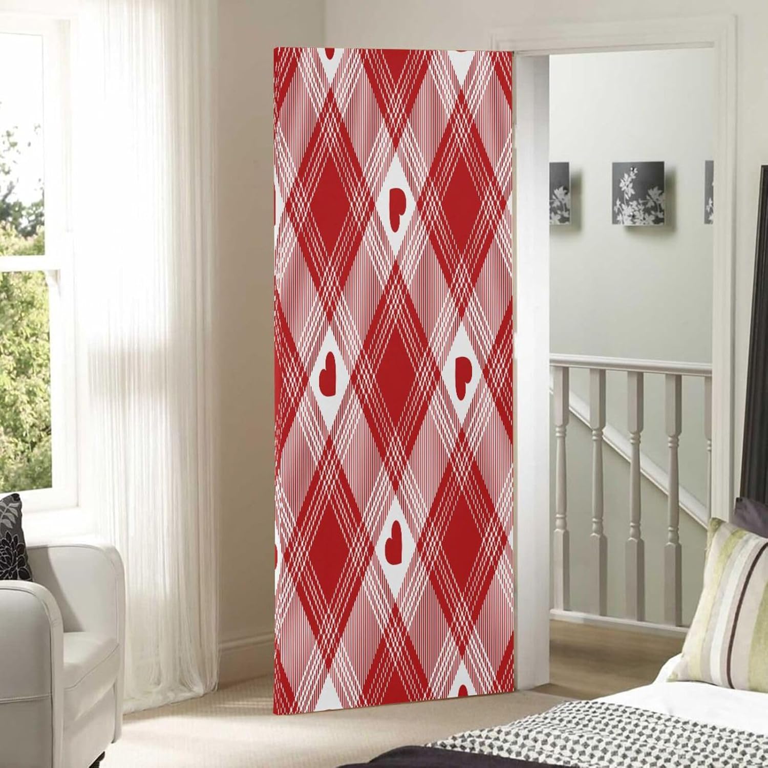 Susiyo Red Heart Plaid Door Cover 35x79 Inch