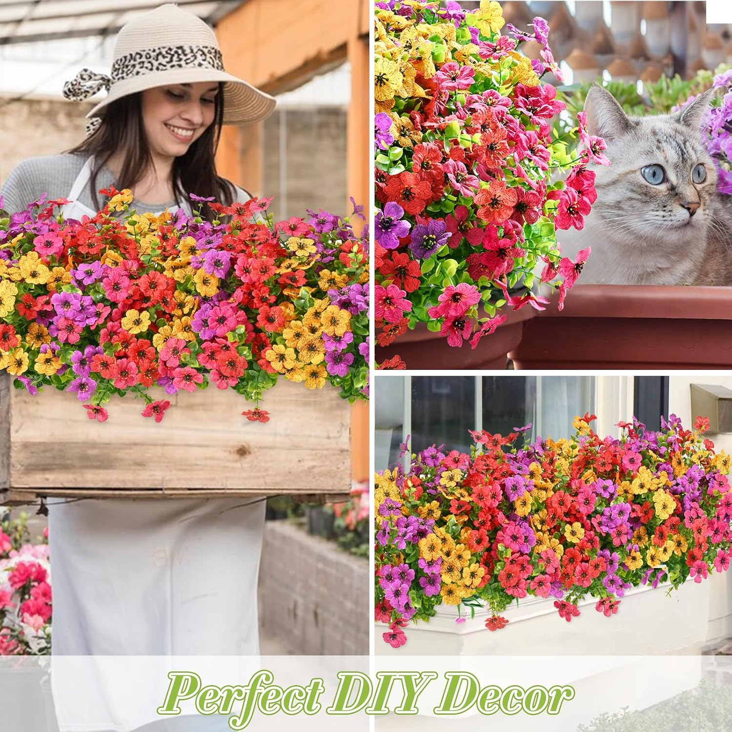 Waipfaru Artificial Flowers Outdoor Set 12 Bundles UV Resistant