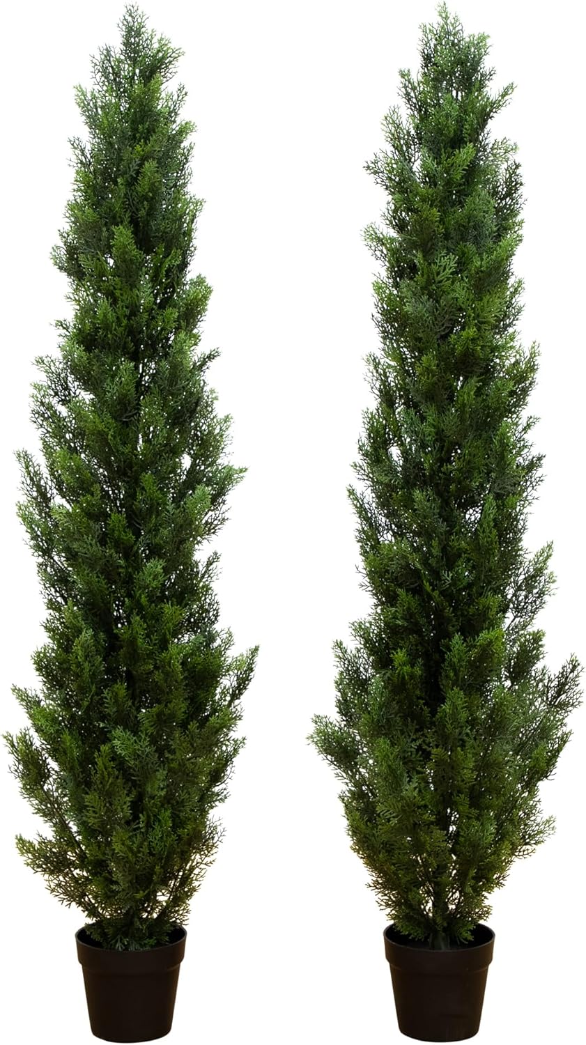 Nearly Natural 6ft Artificial Cedar Topiary Trees Set of 2