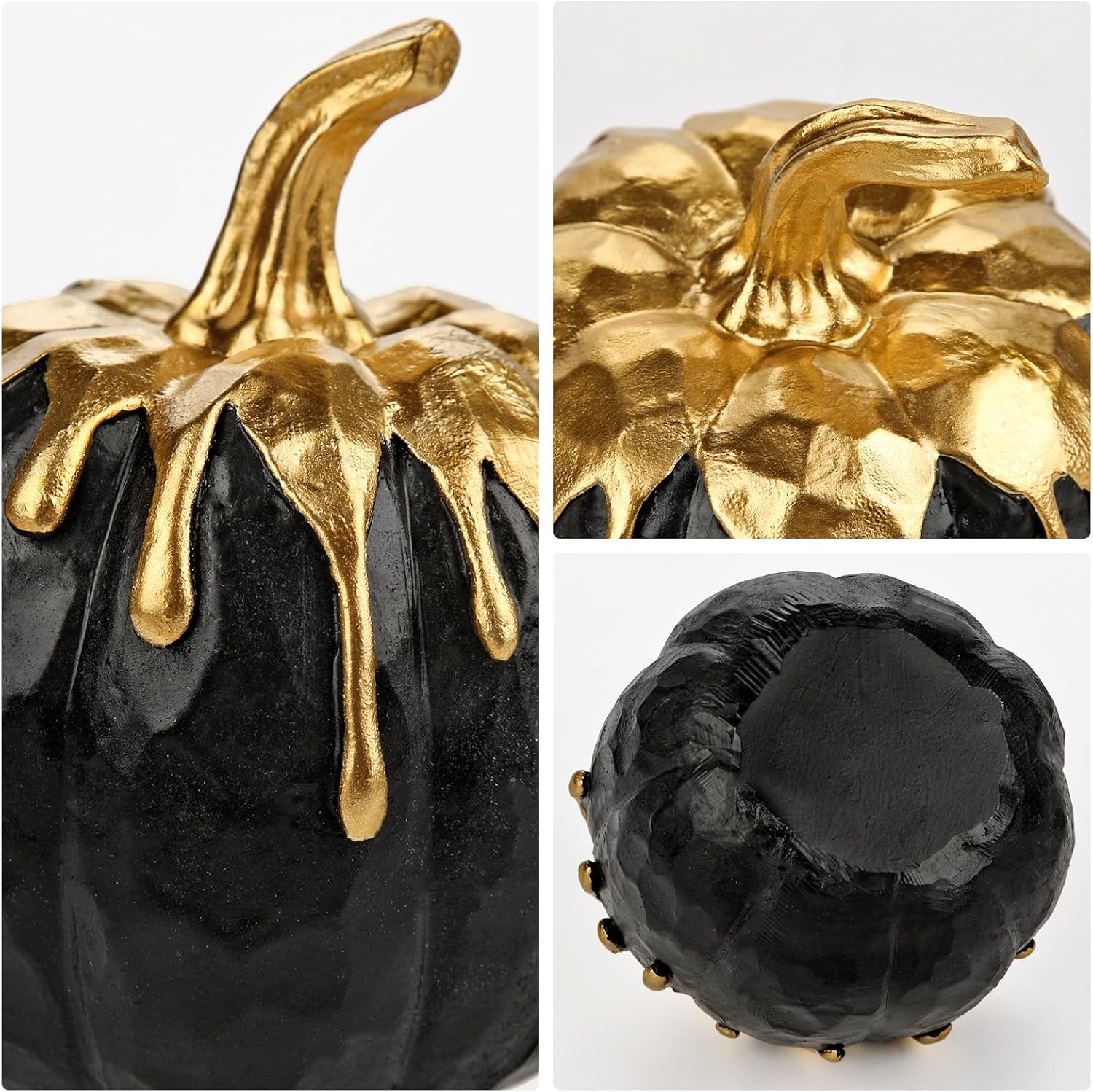 Hollyone 2 pcs Black Gold Resin Pumpkin Decor