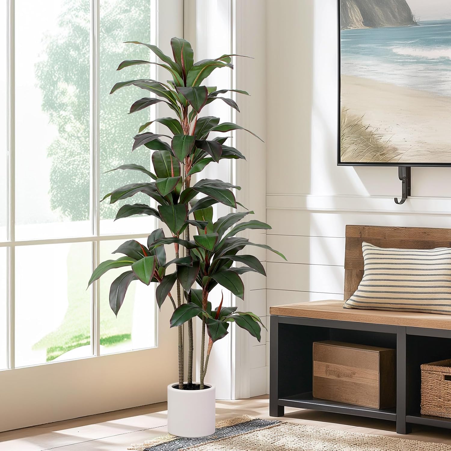 YEPDIN Artificial Dracaena Tree 5FT with White Planter
