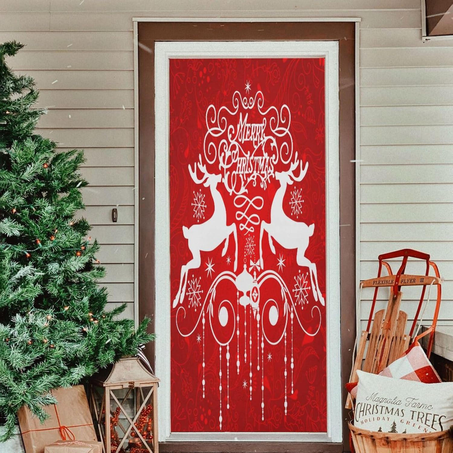 Susiyo Ribbons Deer Red Halloween Door Cover