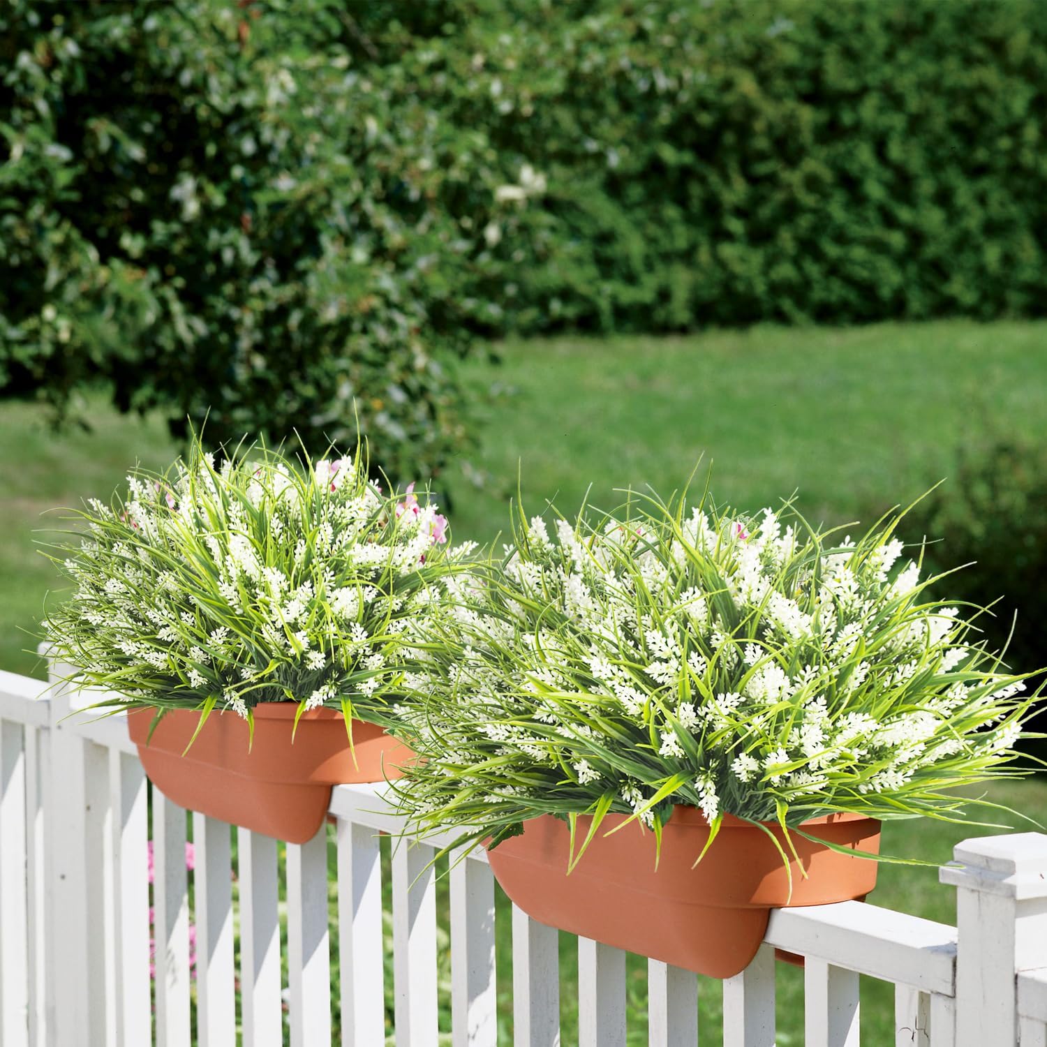 20 Bundles Artificial Plants Outdoor Fake Monkey Grass with Flowers White
