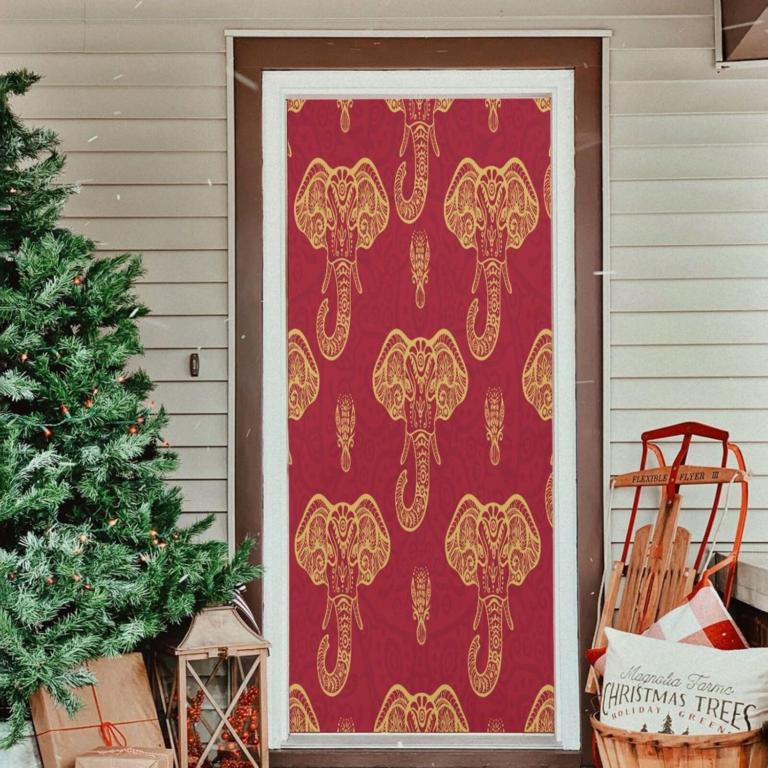 Susiyo Ornate Red Elephants Halloween Door Cover 1
