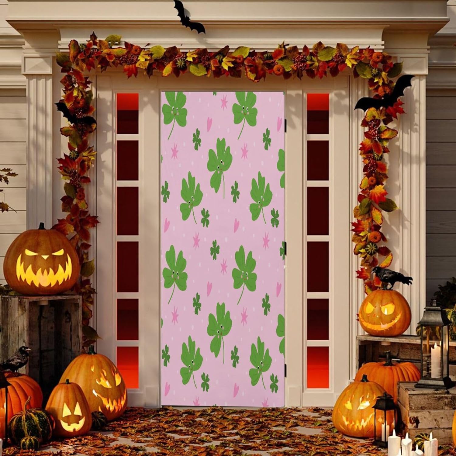Susiyo Green Clover Leaves Halloween Door Cover