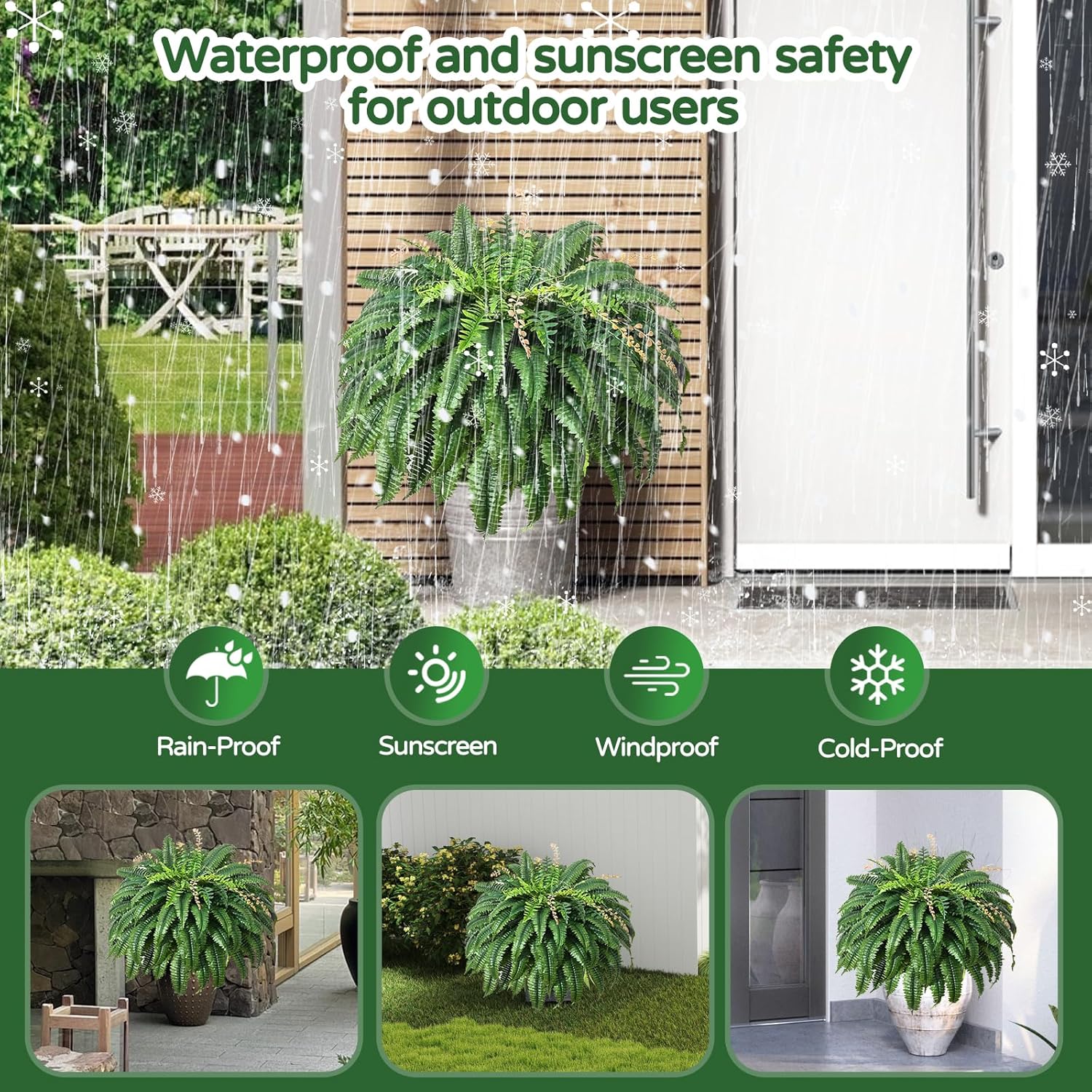 49 Inch Artificial Ferns Set of 2 128 Leaves Each UV Resistant