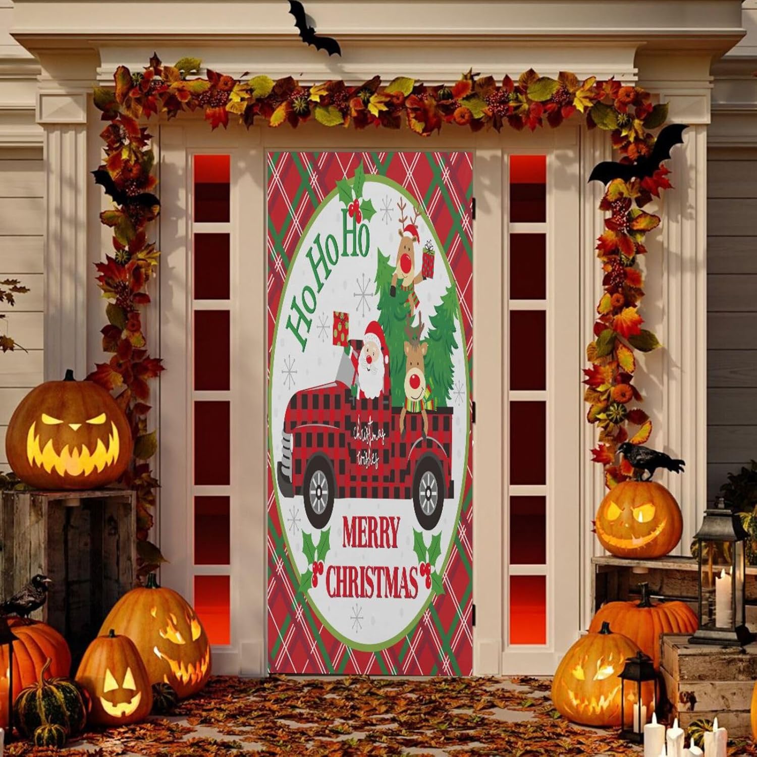 Susiyo Christmas Door Cover with Elastic Bands 32x79 In