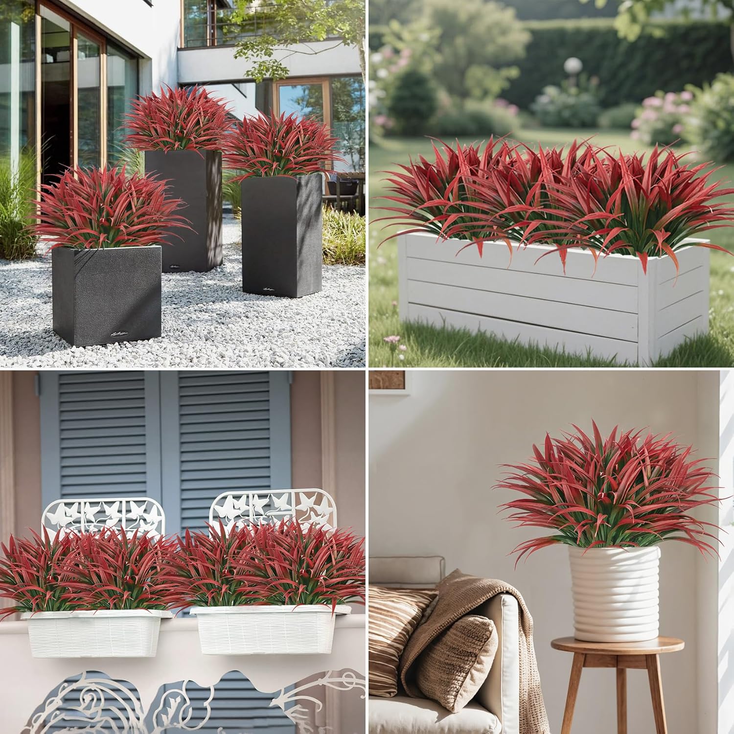 Ouddy Decor 20 Pcs Fake Outdoor Plants Set Red