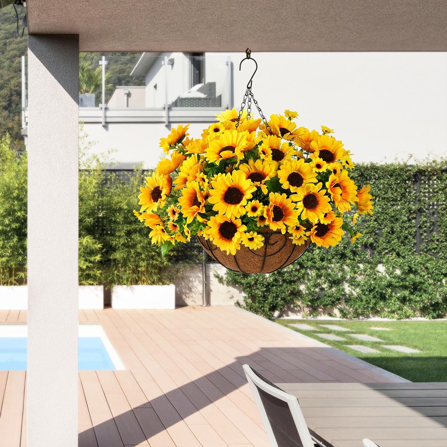 Homsunny Artificial Sunflowers Hanging Decor for Outdoor