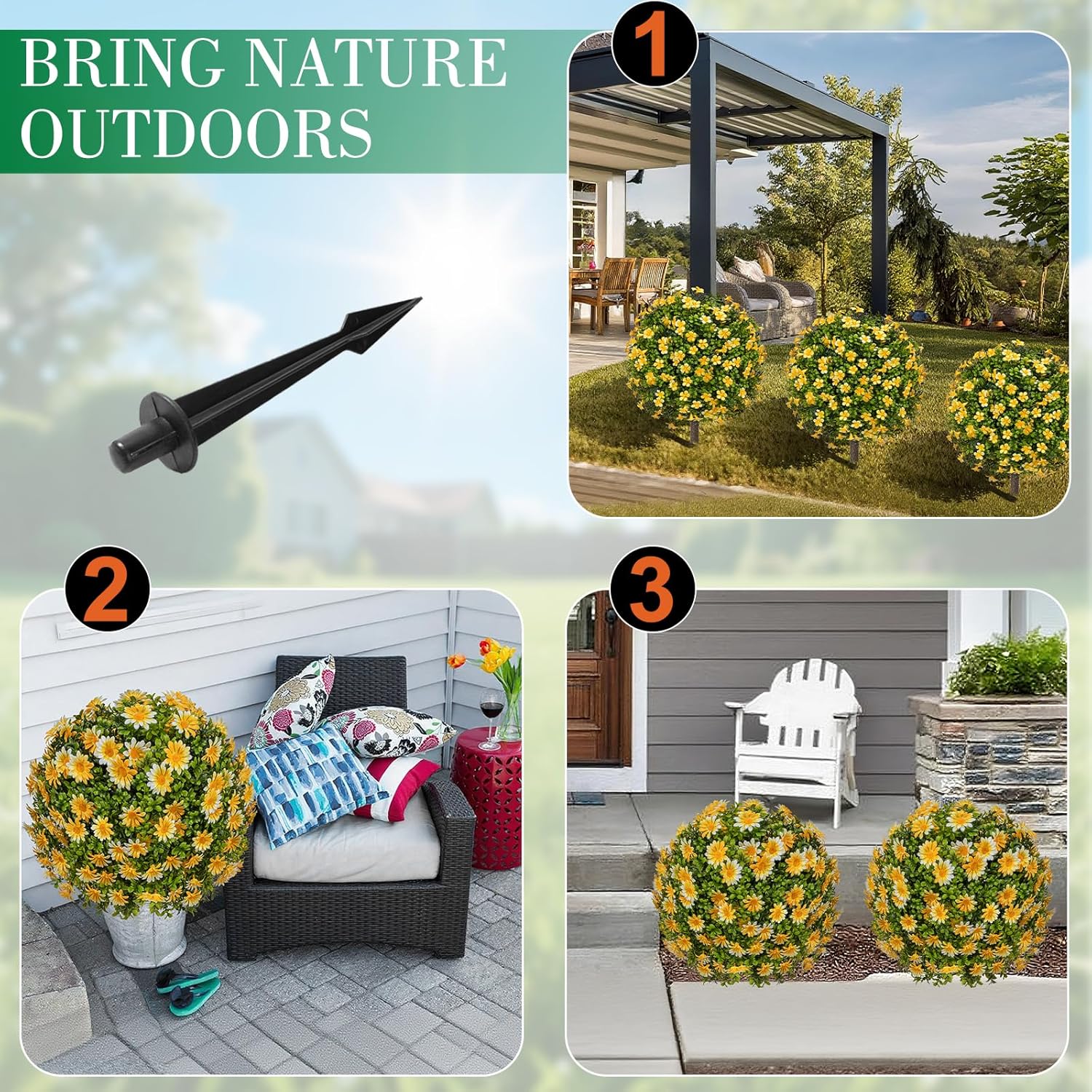 25 Inch Artificial Boxwood Topiary Ball with Yellow Sunflowers Set of 2