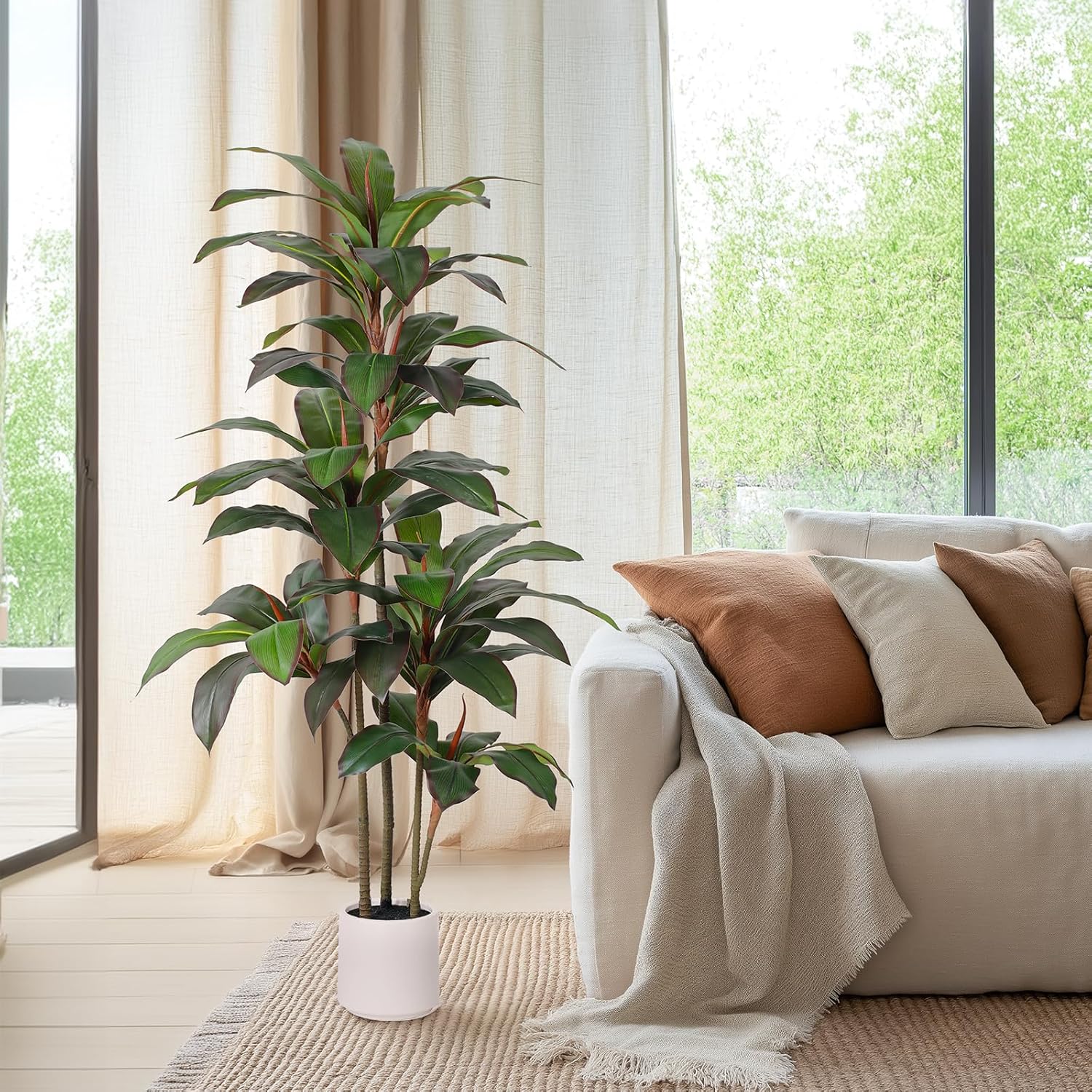 YEPDIN Artificial Dracaena Tree 5FT with White Planter