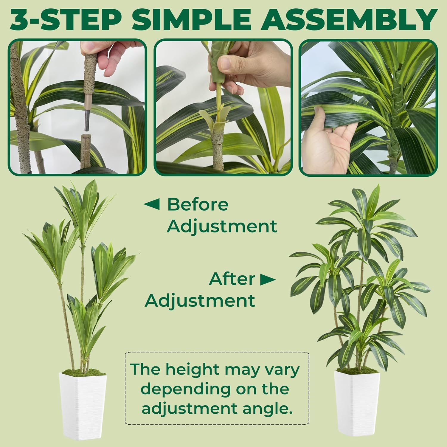 5FT Artificial Dracaena Tree with White Planter and Green Moss