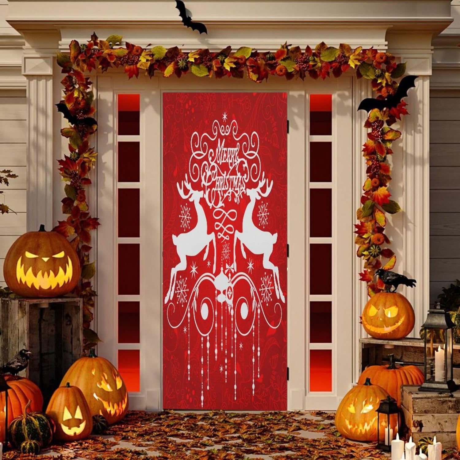 Susiyo Ribbons Deer Red Halloween Door Cover