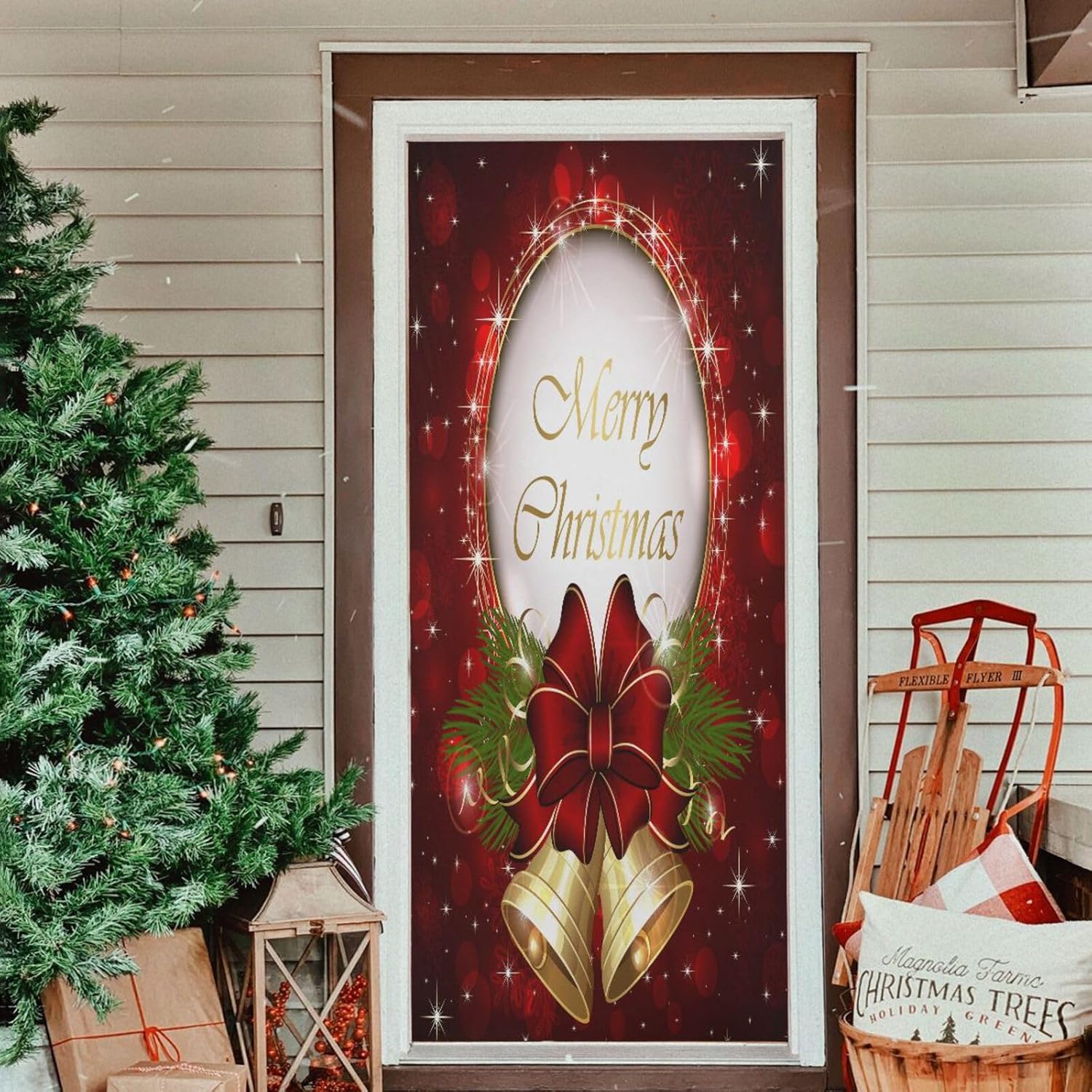 Susiyo Bells Bow Snowflakes Halloween Door Cover