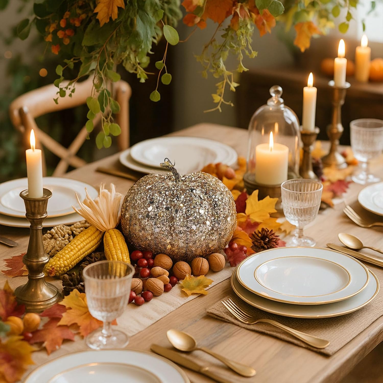 DomeStar Gold Glitter Artificial Pumpkin Fall Decor