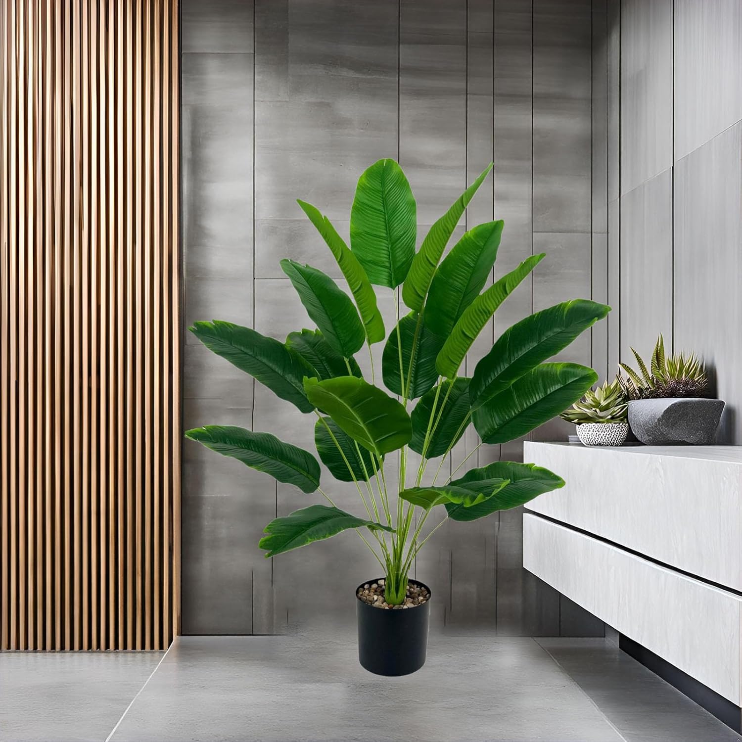 Artificial Bird of Paradise Plant 28 In 18 Trunks Faux Palm Tree