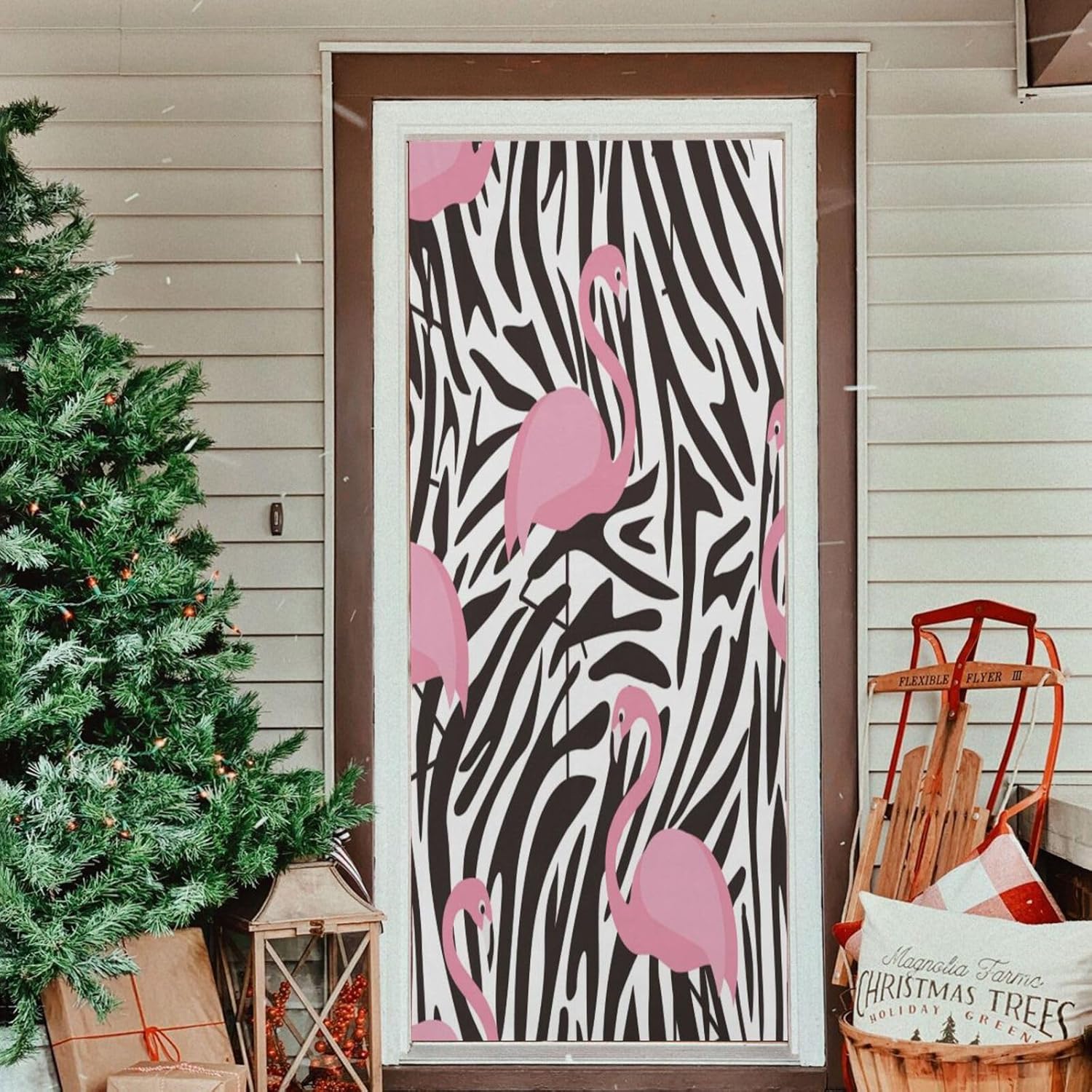 Susiyo Flamingos Zebra Halloween Door Cover 32x79 in