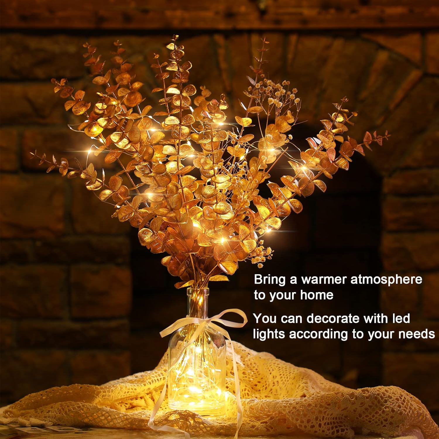 Waydress 12 Piece Gold Eucalyptus Spray Artificial Flower Decor