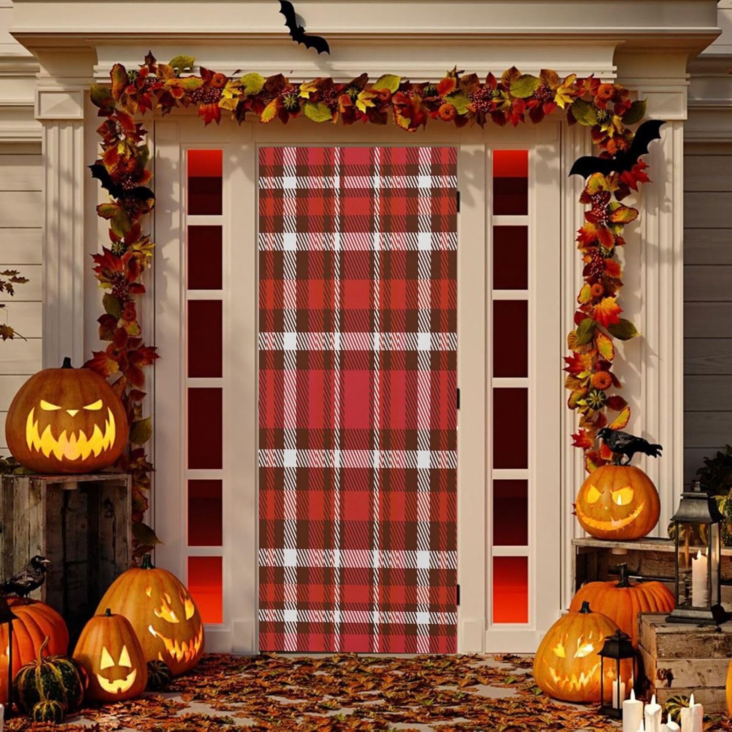 Susiyo Christmas Red Plaid Door Cover for Holidays