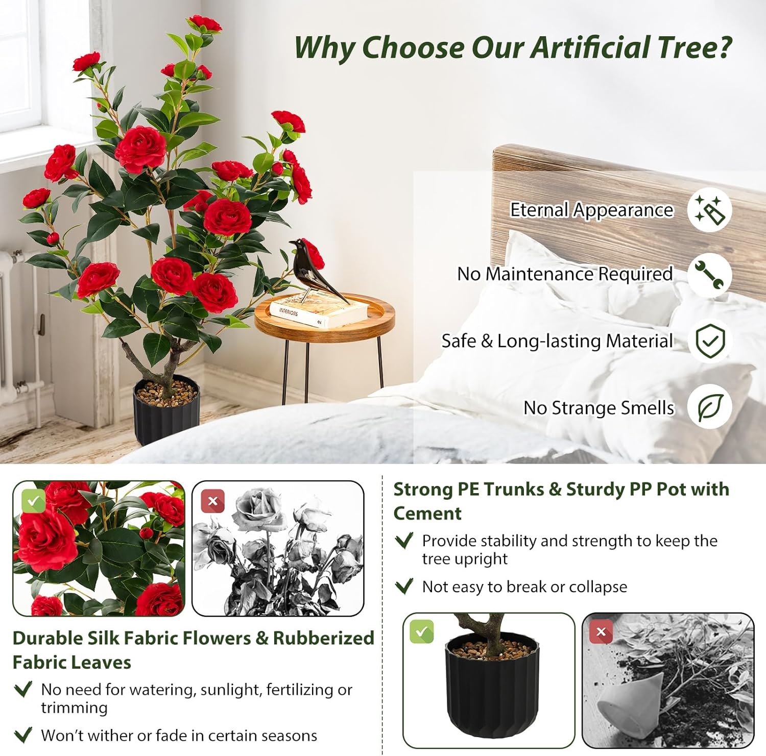 Goplus 38 Inch Artificial Camellia Tree Set of 2